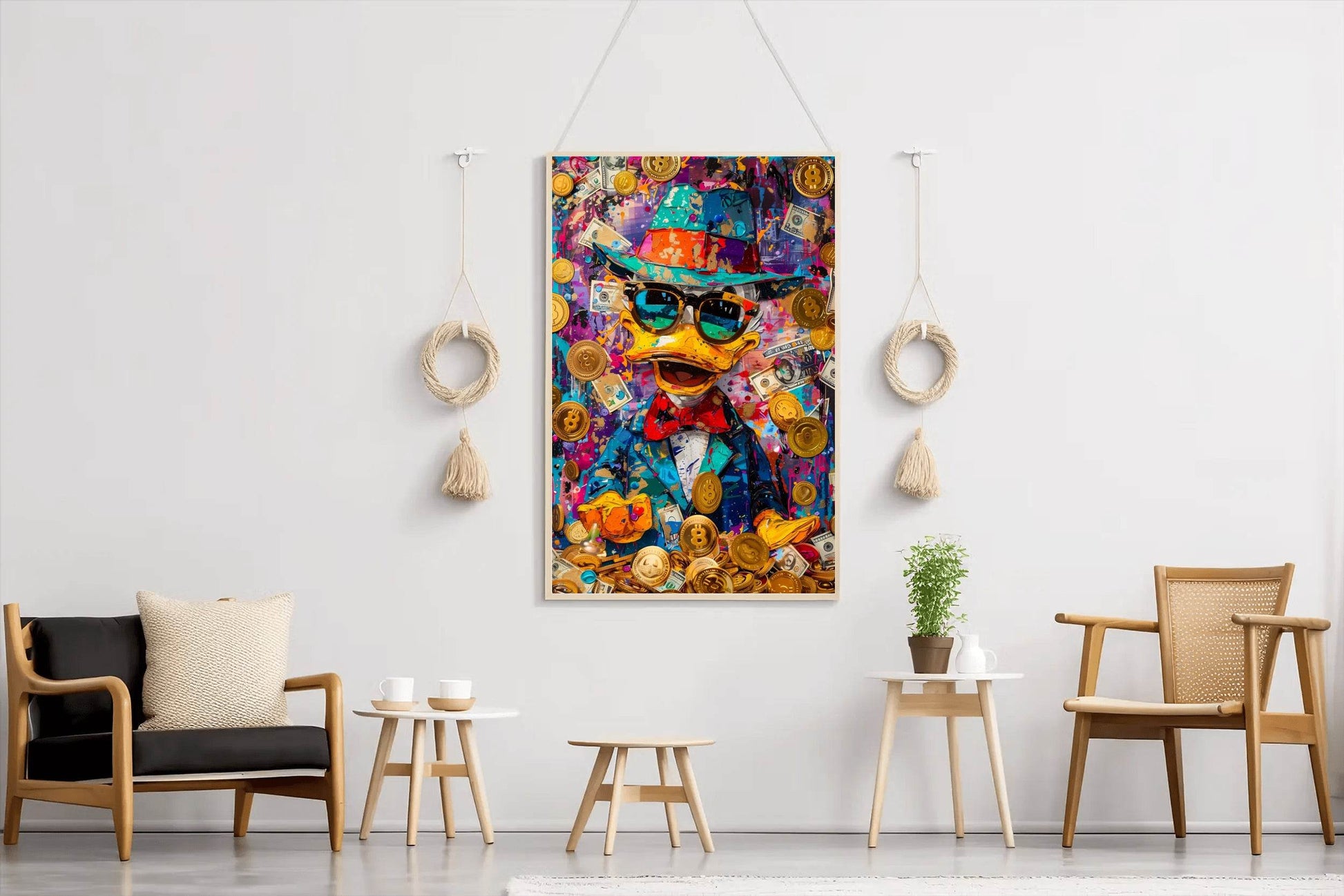 Donuld Duck with Money Around Wall Art - beink online art store