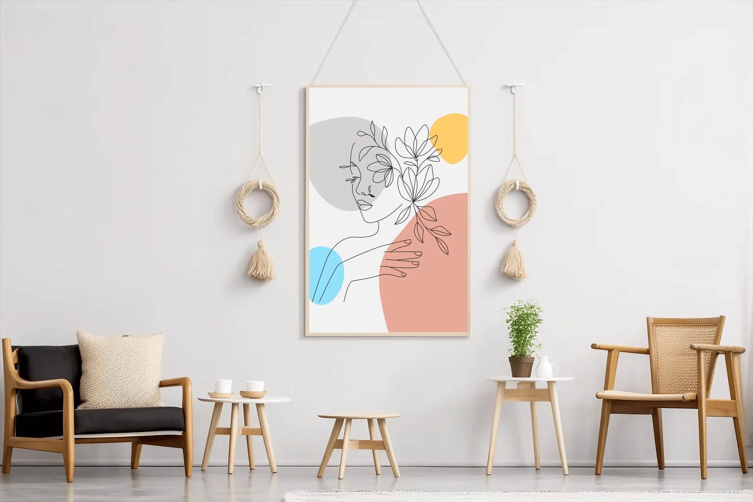 Woman Face and Elegant Flowers Wall Art - beink online art store