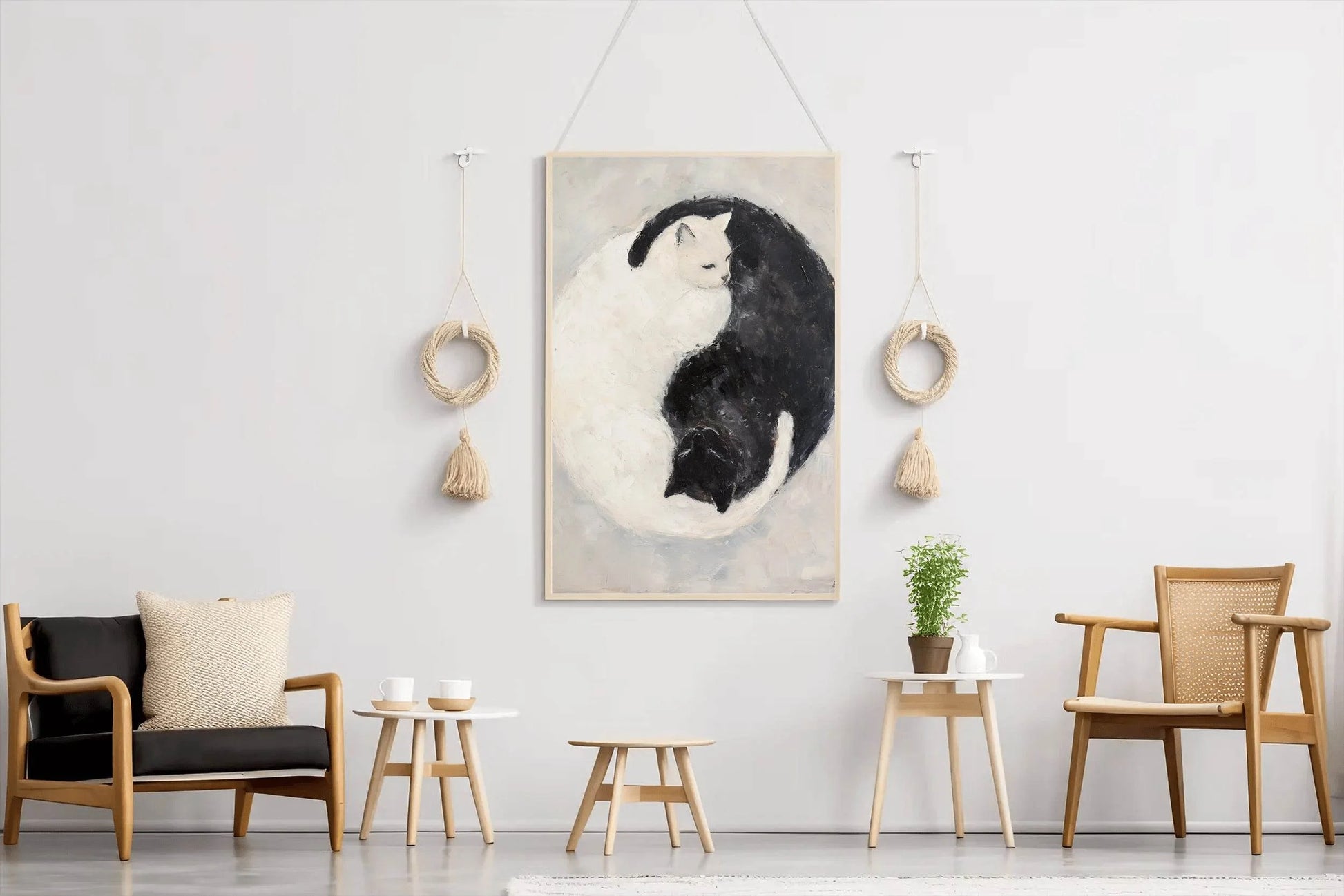 Black and White Painting of Cat Pair - beink online art store