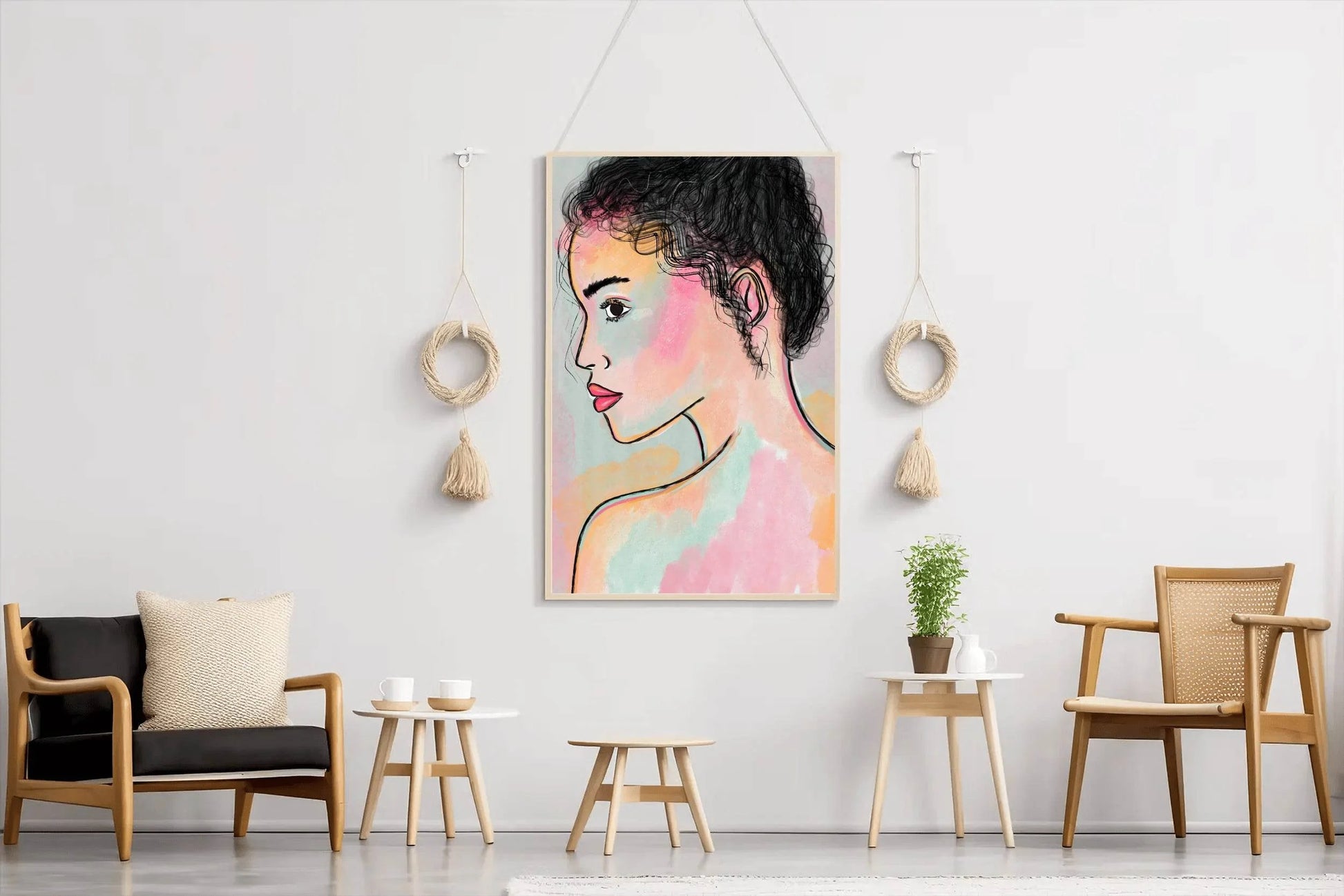 Drawing Of A Woman From Behind With Curly Hair Wall Art - beink online art store