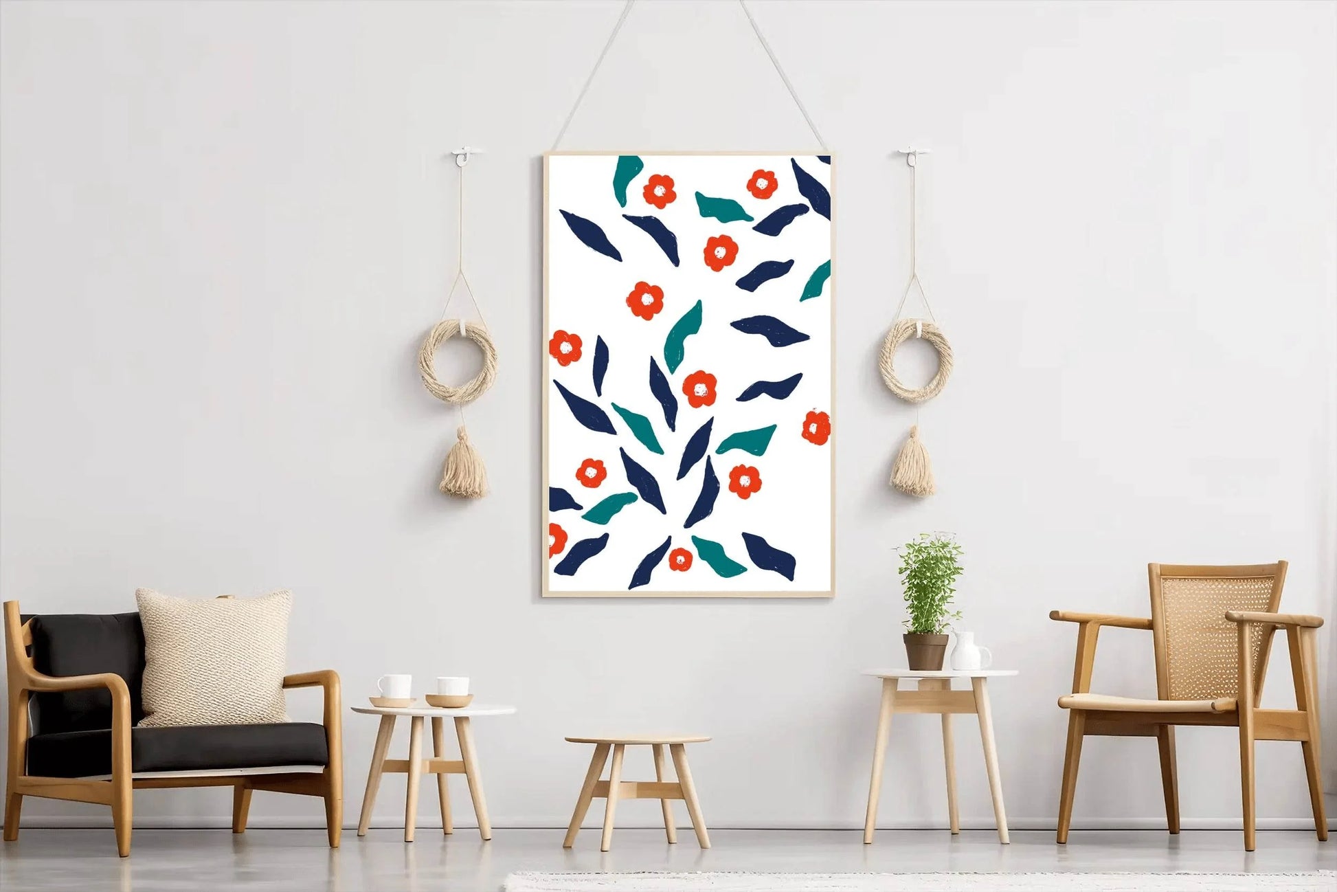 Red Flowers With Leaves Wall Art - beink online art store