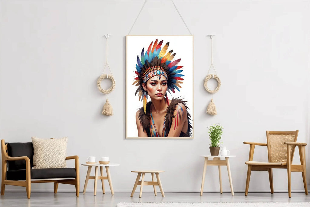 Native American Lady with Feathers Wall Art - beink online art store