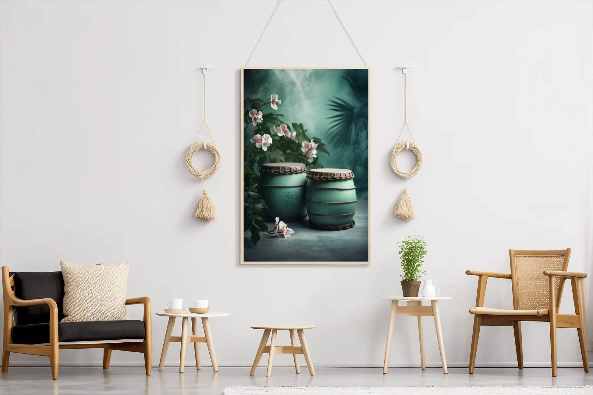 Traditional Turquoise Barrels Next to Flowers Wall Art - beink online art store