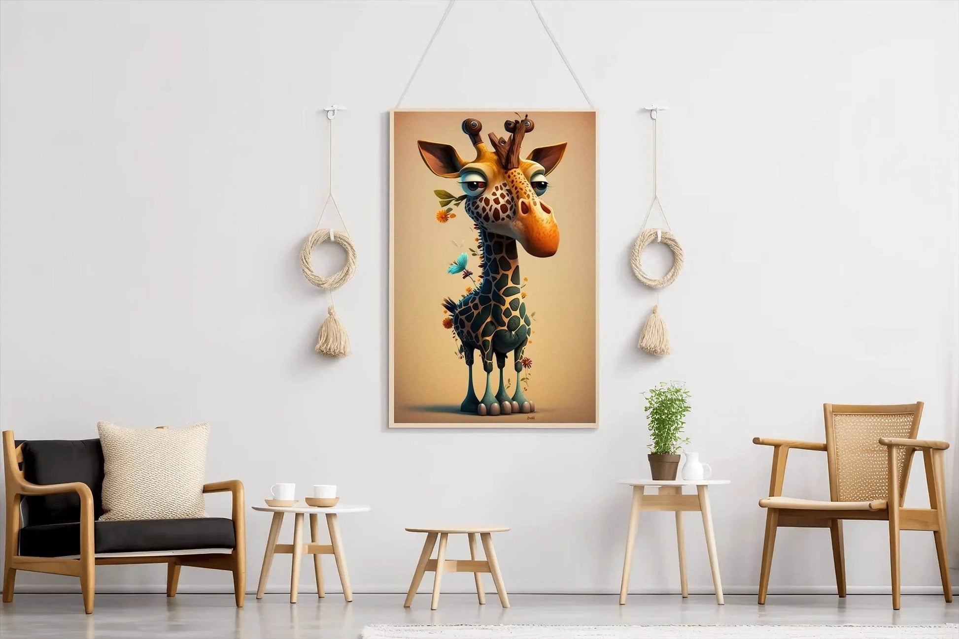 Cartoon Giraffe With Flower Animal Wall Art - beink online art store