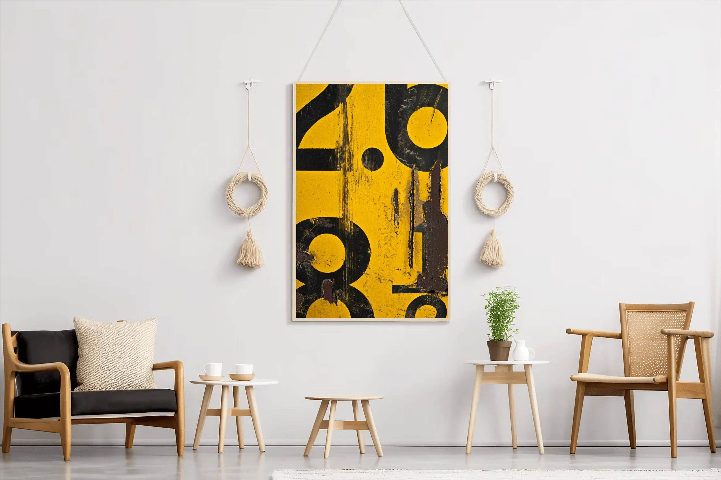 Digits With Yellow Background Abstract Wall Art - beink online art store