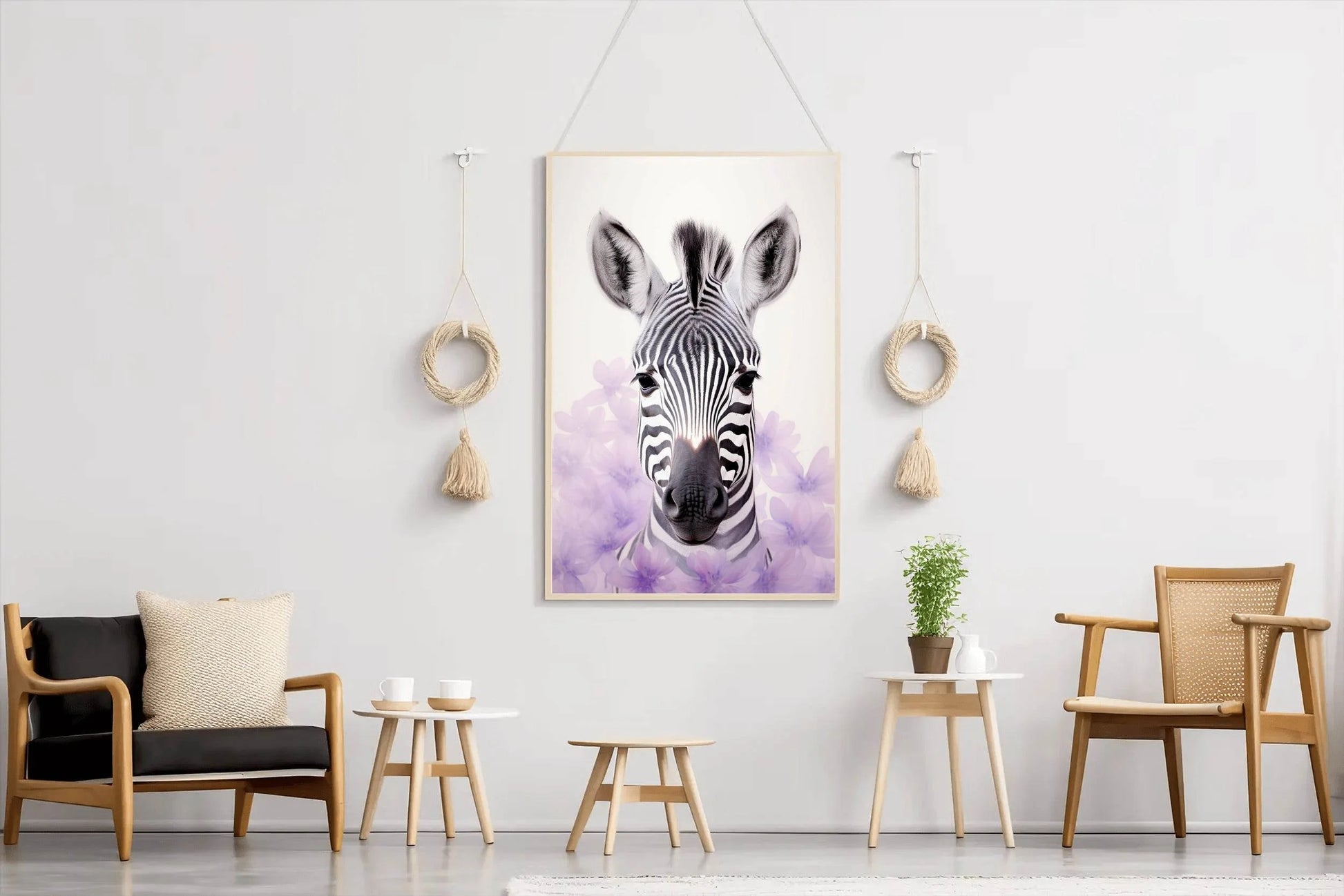 Zebra Face With Floral and White Background Wall Art - beink online art store