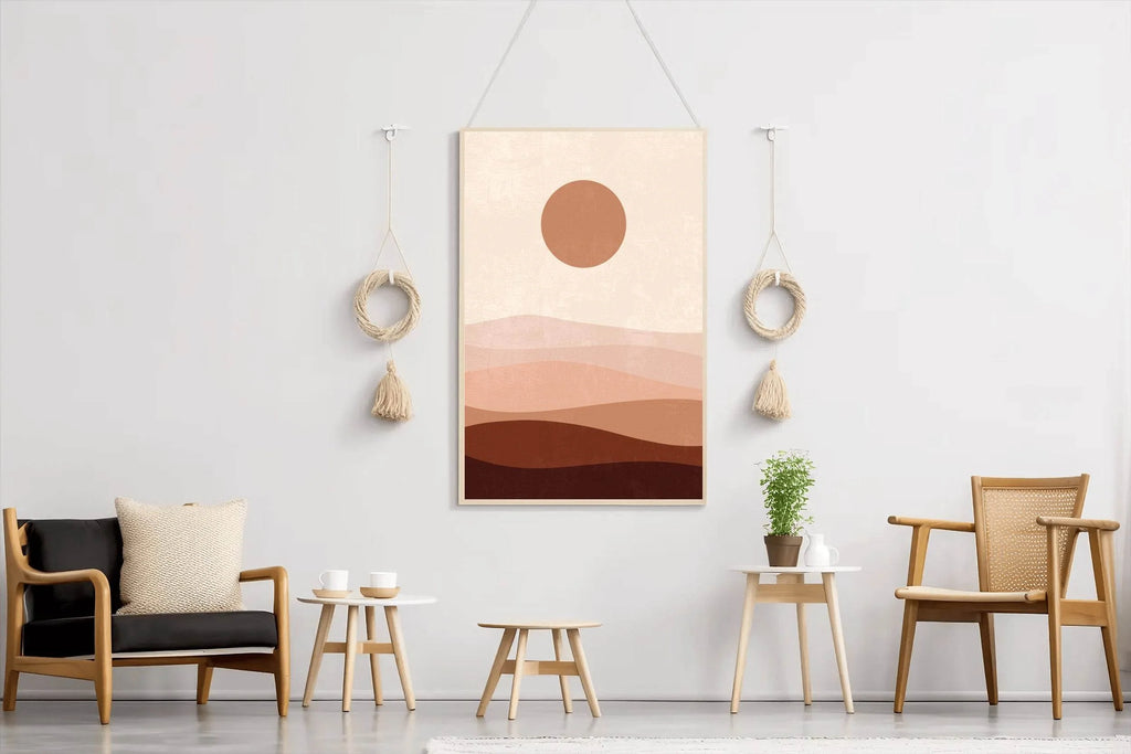 Abstract Landscape with a Sun and Layers of Hills ArtWork - beink online art store