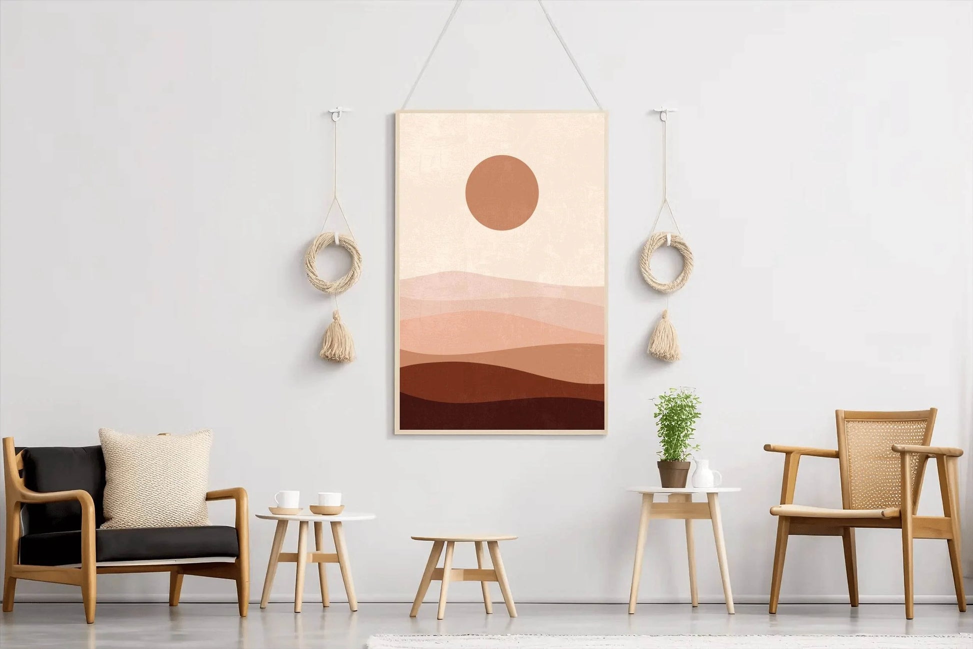 Abstract Landscape with a Sun and Layers of Hills ArtWork - beink online art store