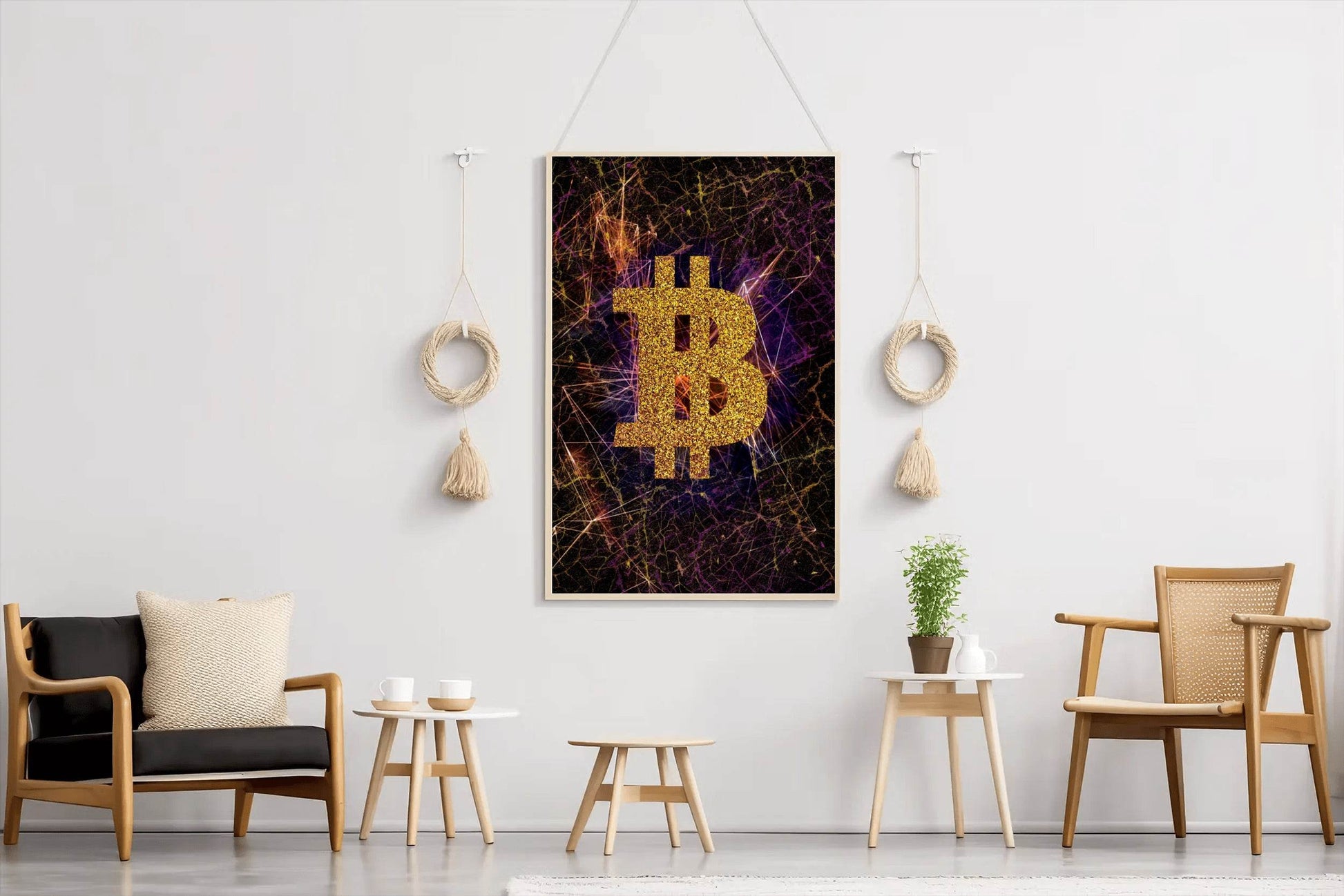 Abstract Bitcoin Golden Symbol Wall Art - beink online art store