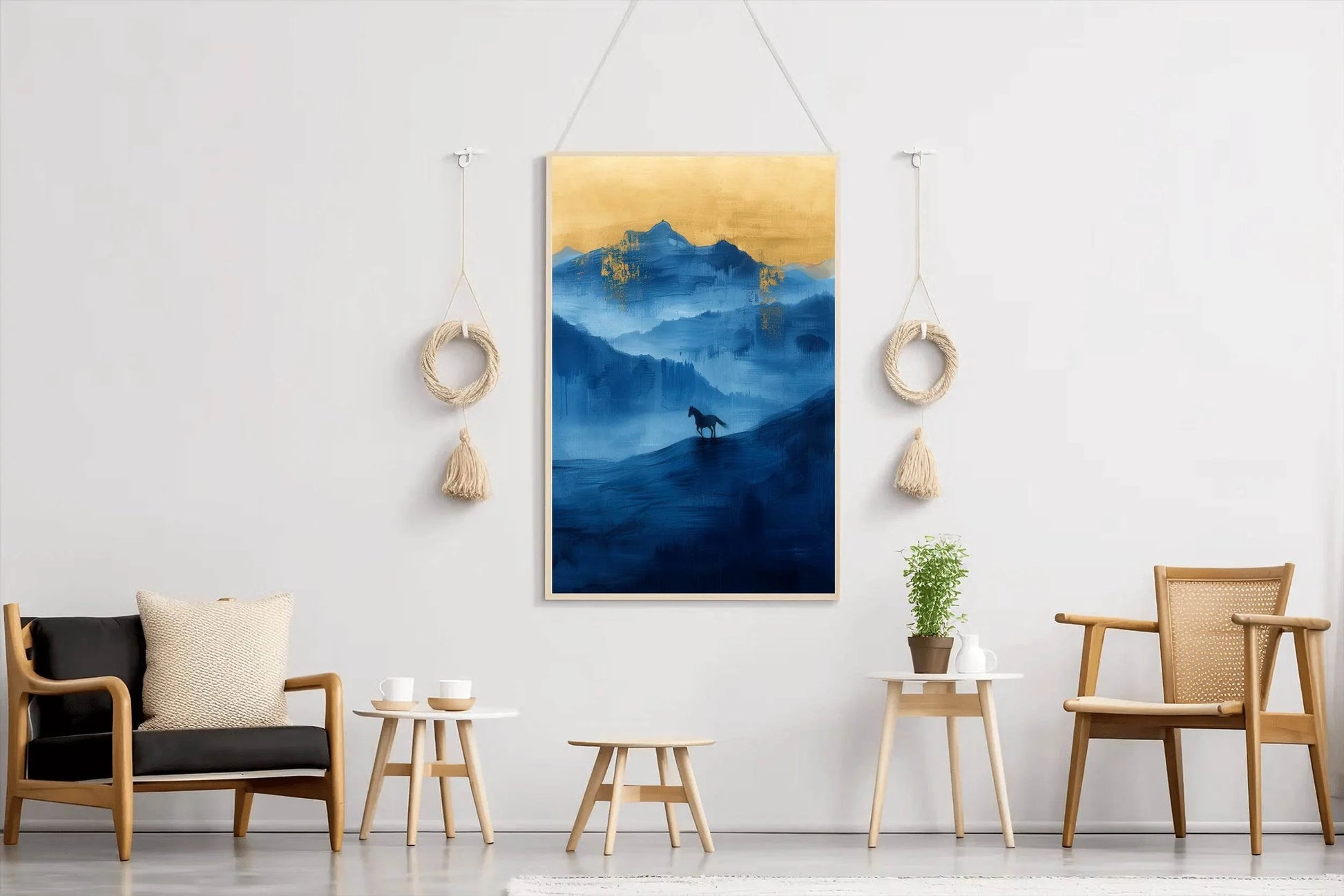 Black Horse Painting In The Mountains Wall Art - beink online art store