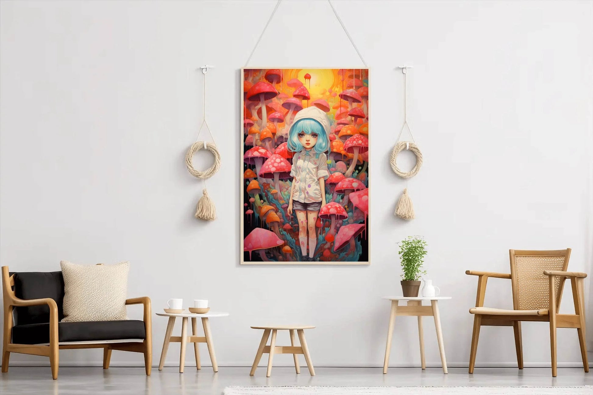 Painting of a Anime girl Standing in a Forest of Mushrooms - beink online art store