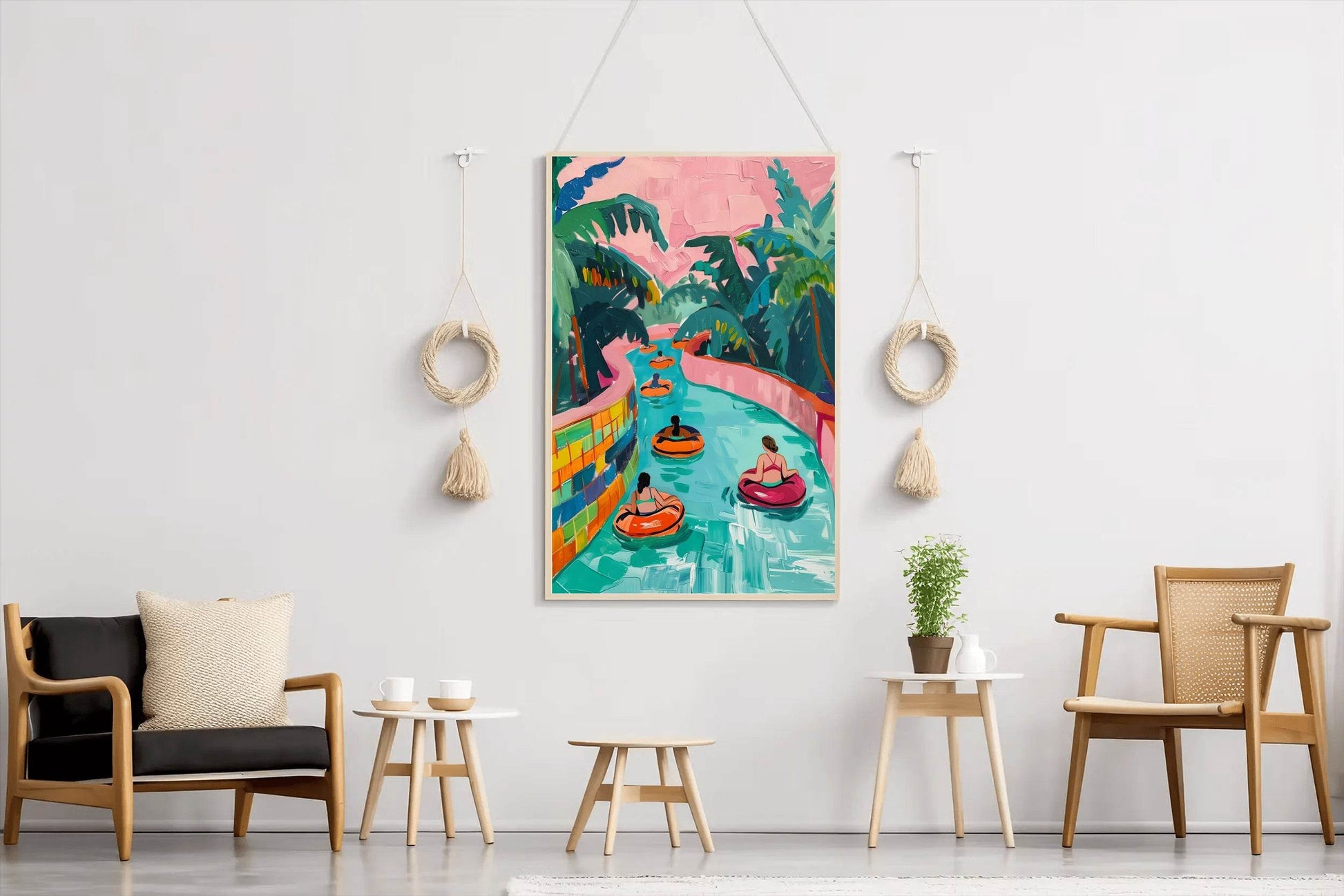 Painting of People in the Water with a Palm Tree Wall Art - beink online art store