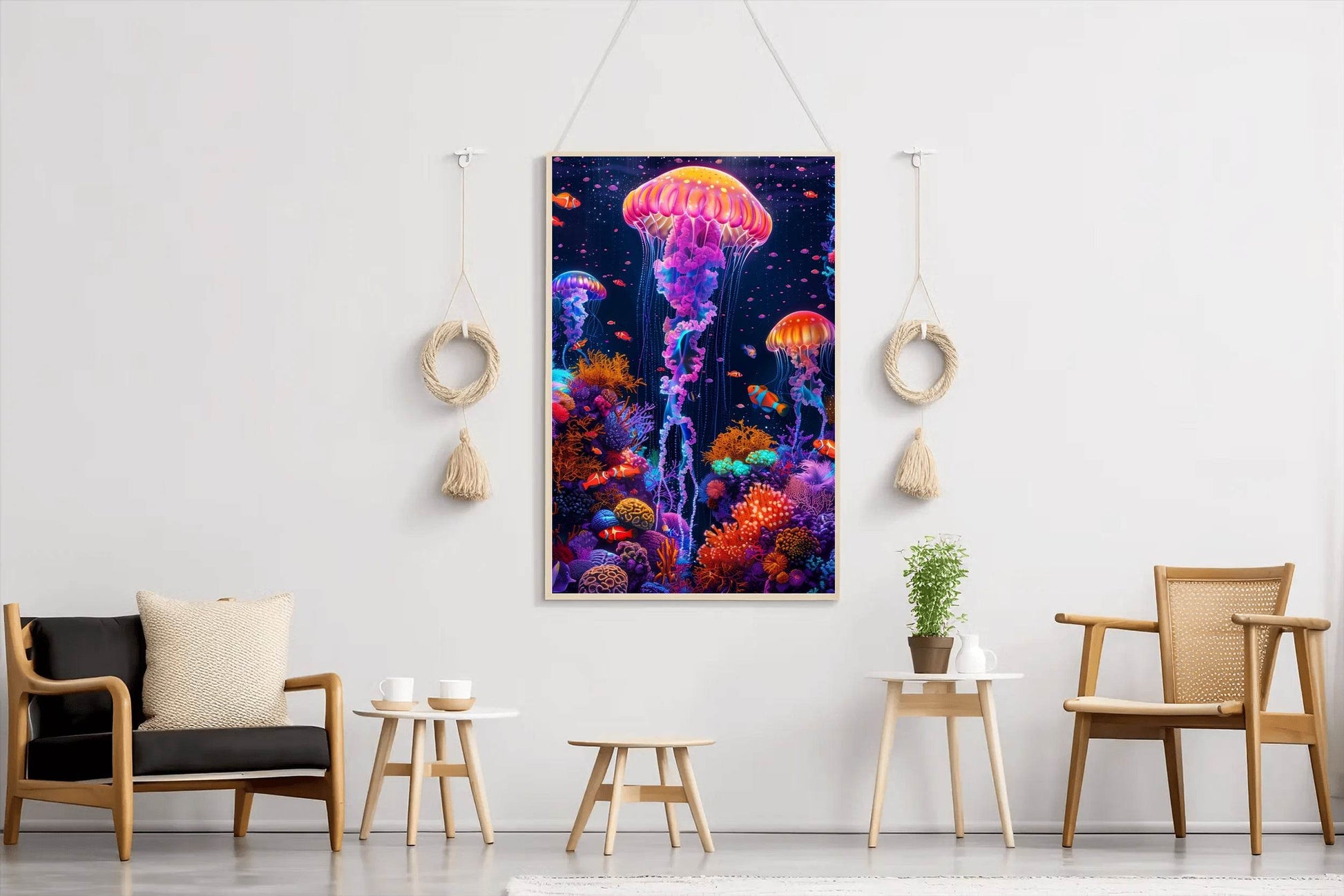 Neon Jellyfish Fantasy Underwater Wall Art - beink online art store