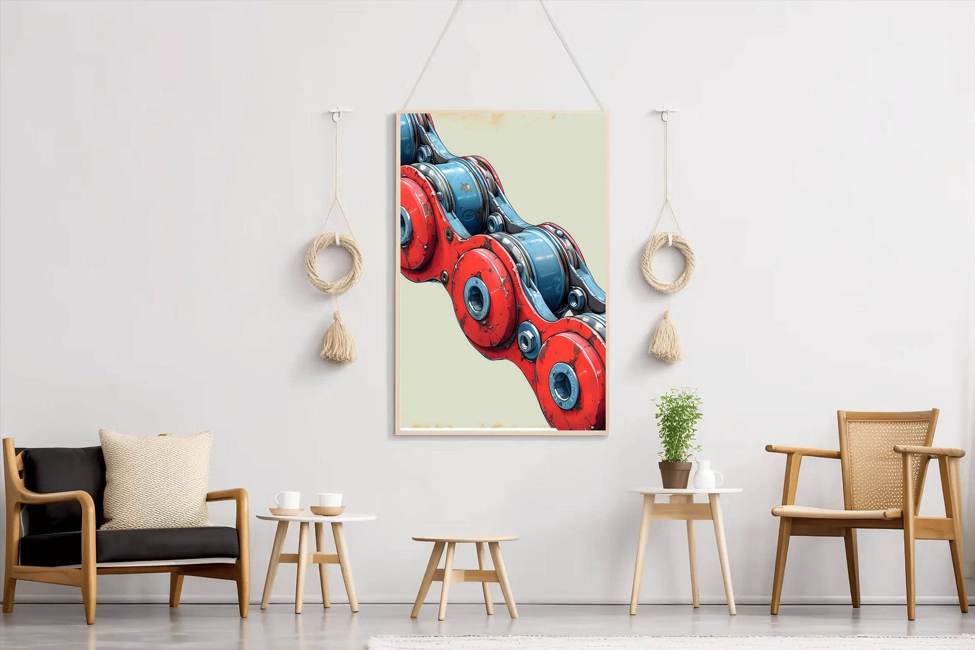 Painting of Red and Blue Bicycle Chain Artwork - beink online art store