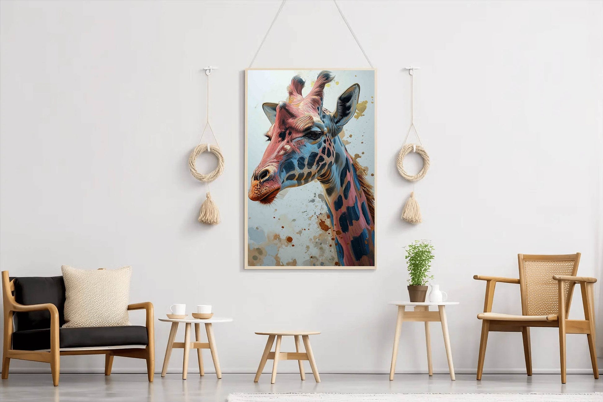 Giraffe Pink Blue Pattern Face Wall Art - beink online art store