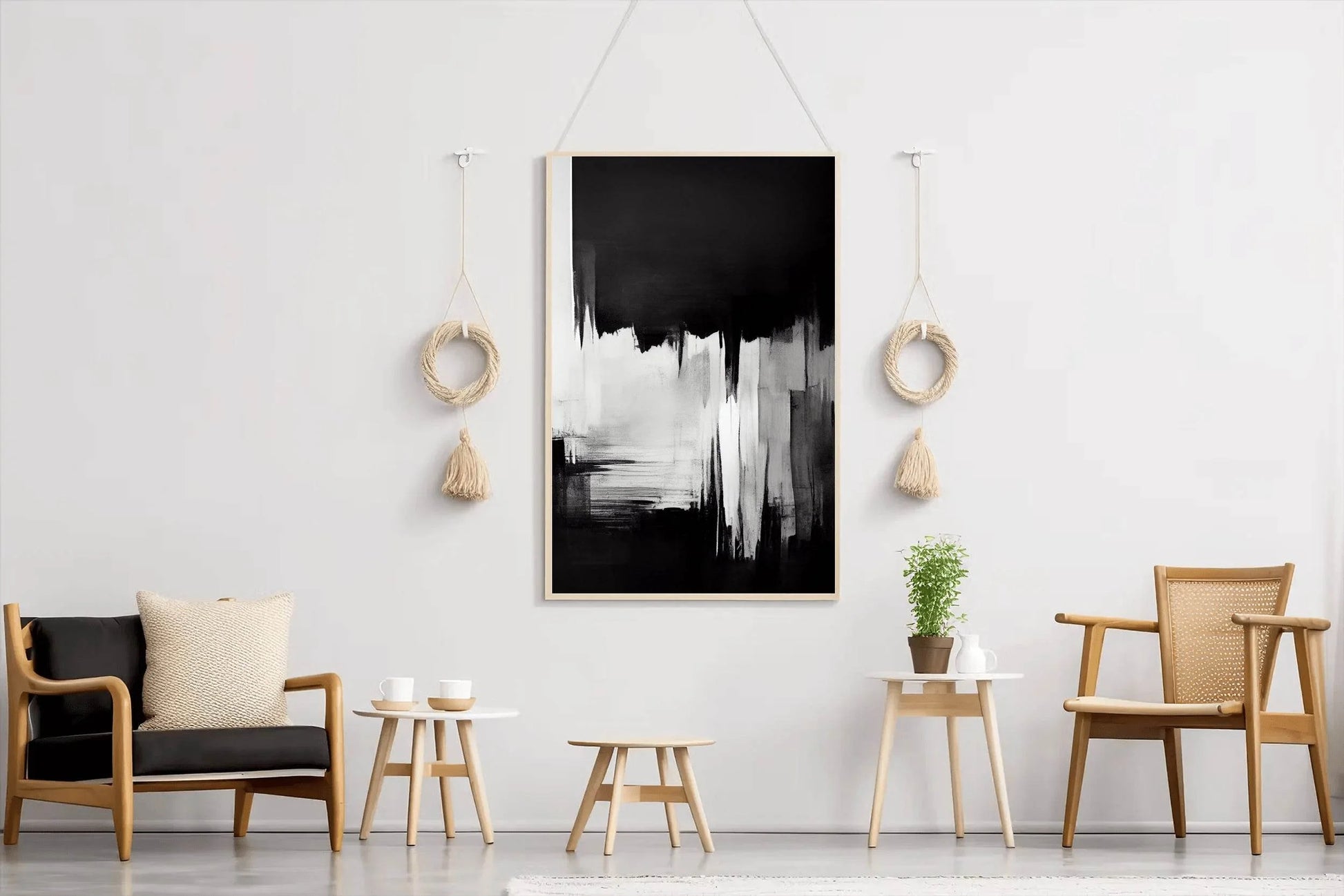 Black and White Brush Strokes Abstract Wall Art - beink online art store
