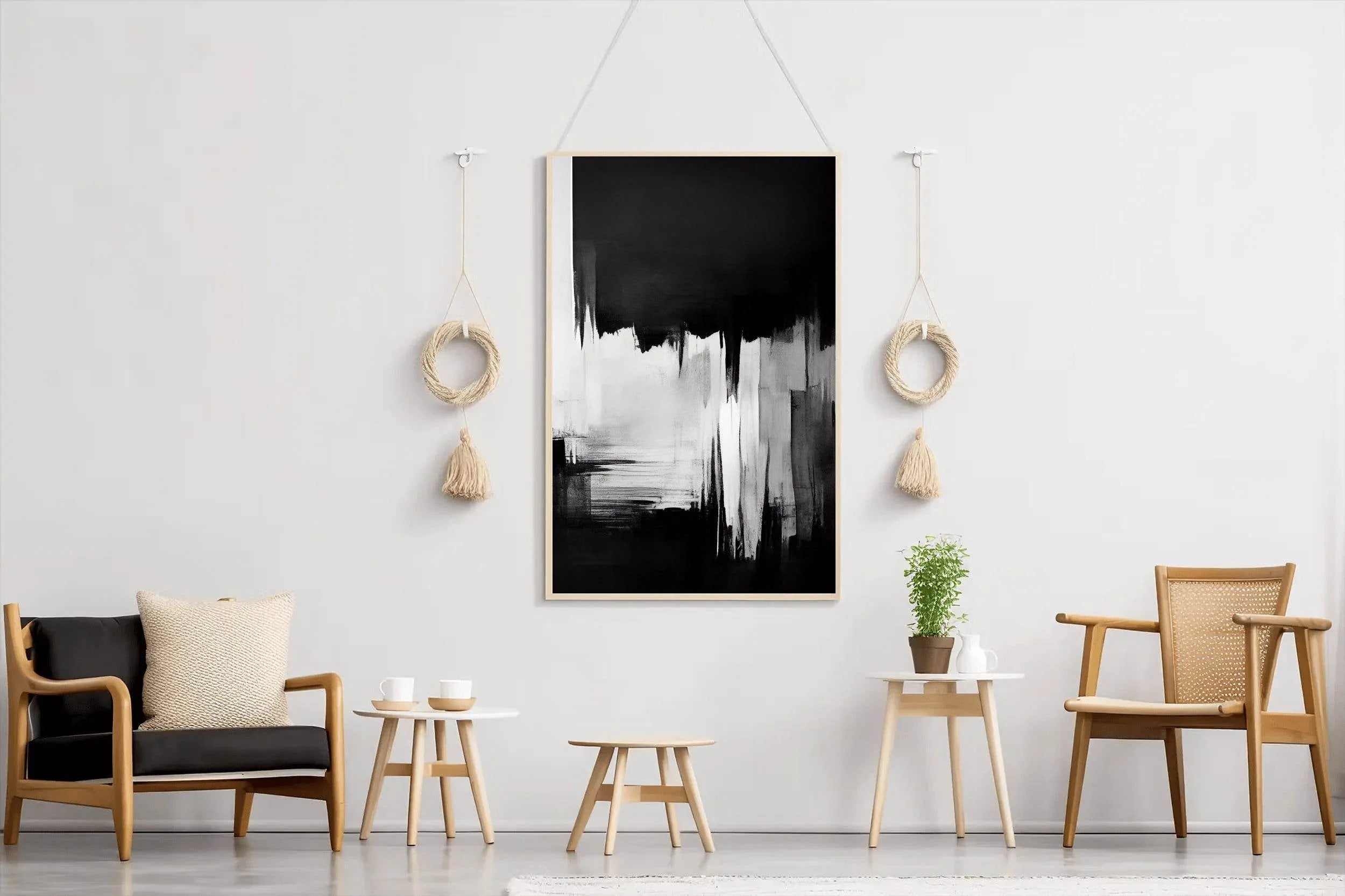 Black and White Brush Strokes Abstract Wall Art - beink online art store