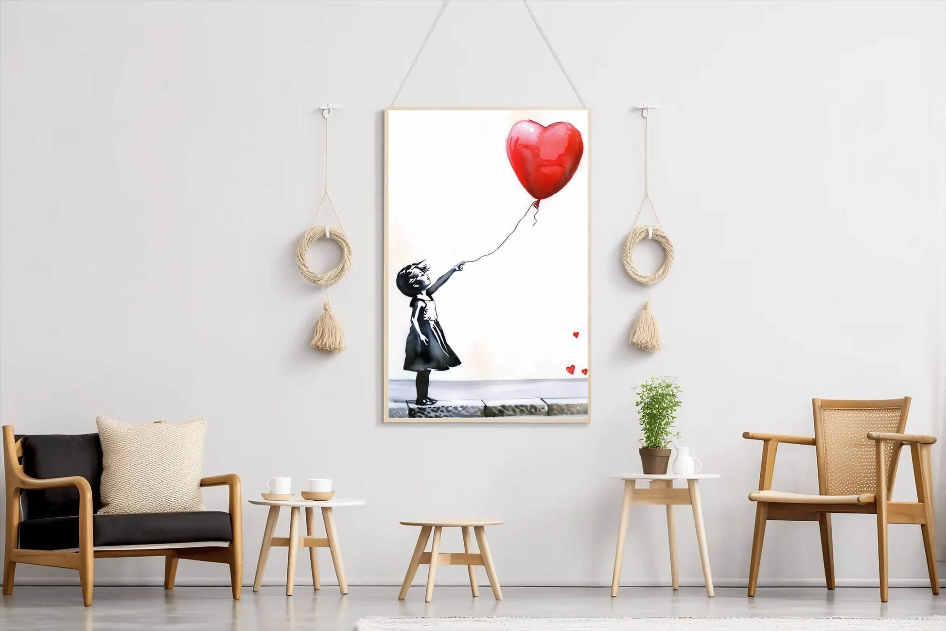 Girl Red Heart Shaped Balloon Wall Art - beink online art store