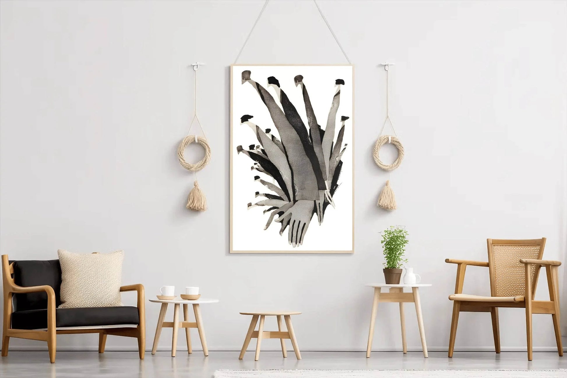 Black and White Interconnected Hands Wall Art - beink online art store
