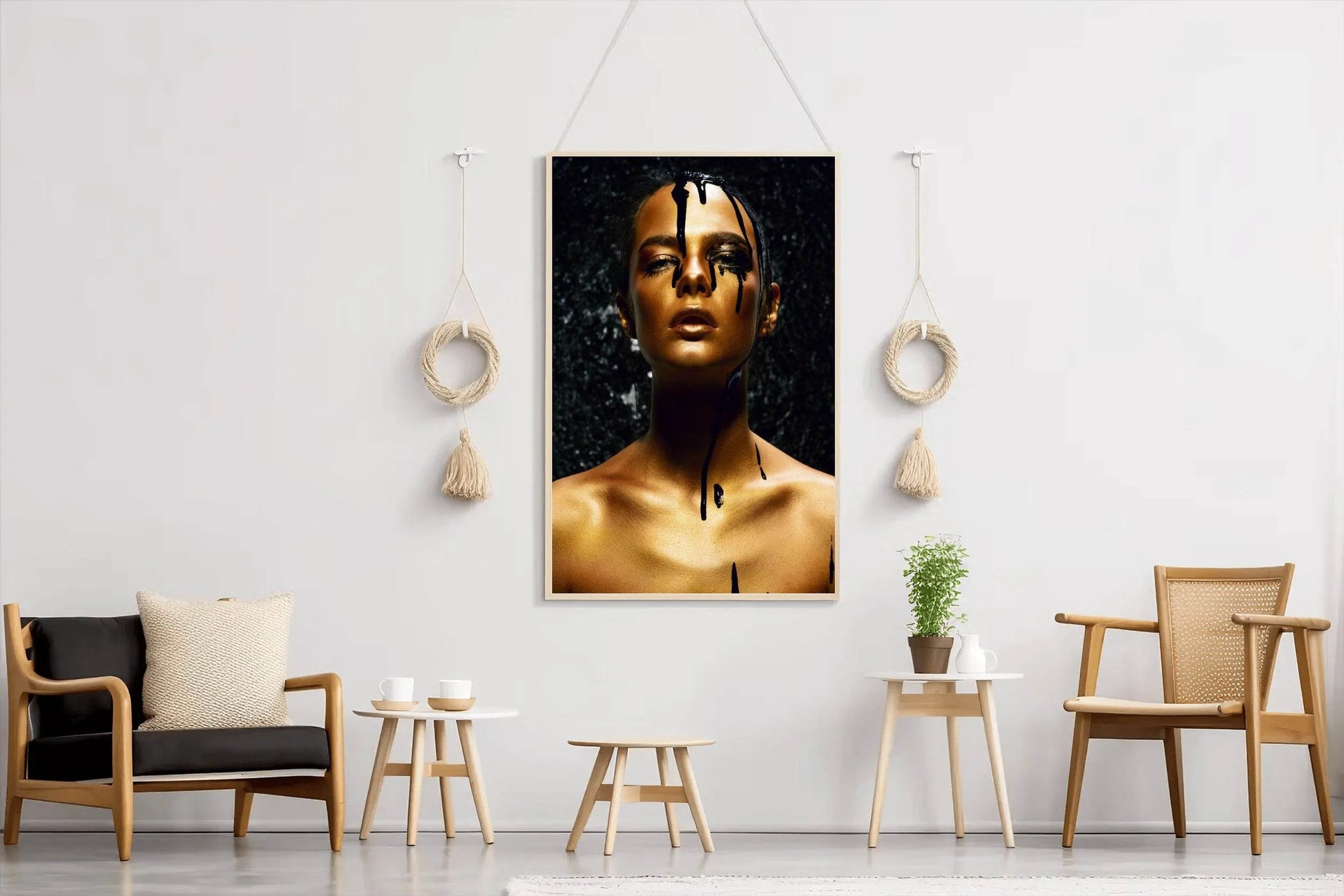 Young Woman With Golden Skin And Black Oil Wall Art - beink online art store