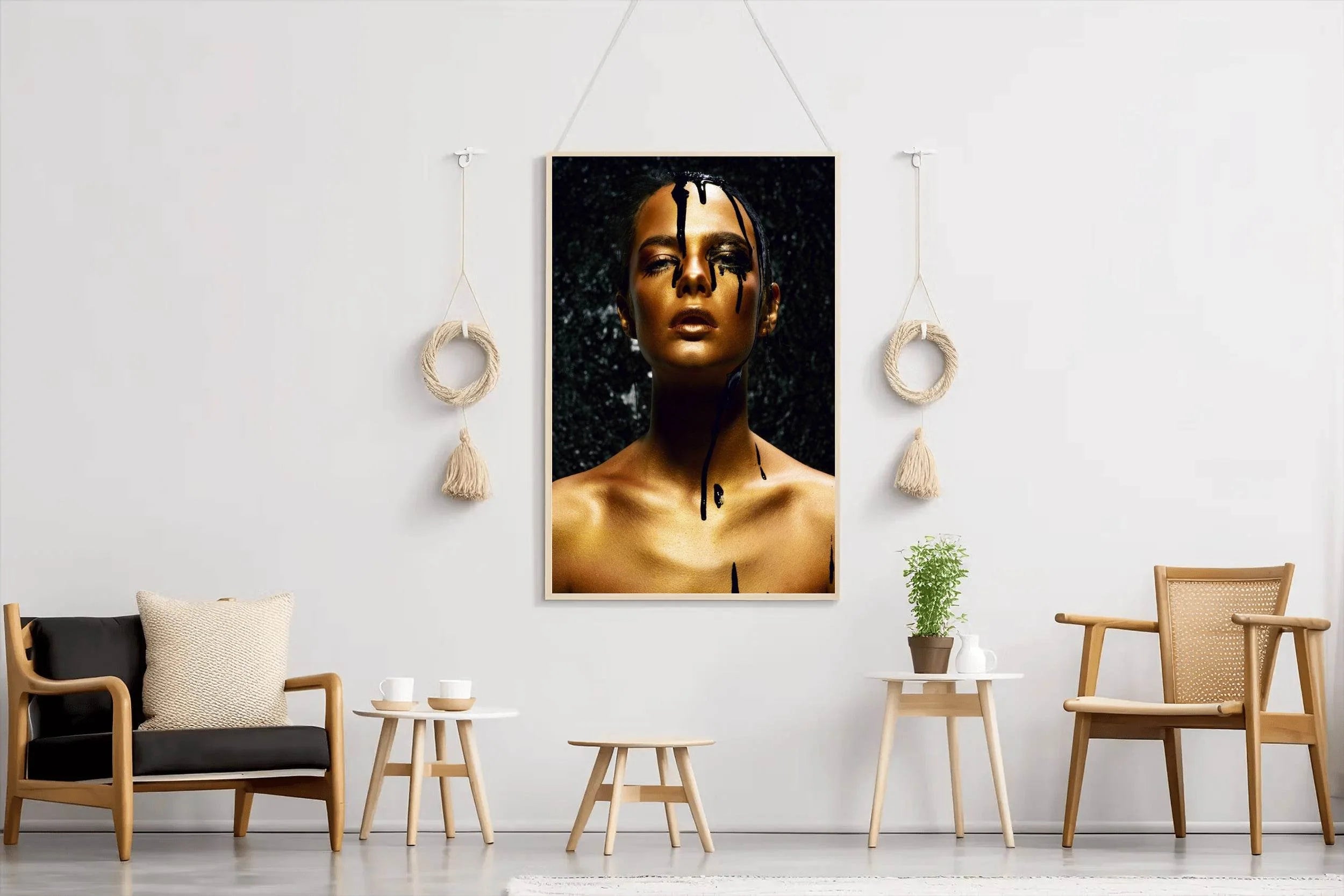 Young Woman With Golden Skin And Black Oil Wall Art - beink online art store
