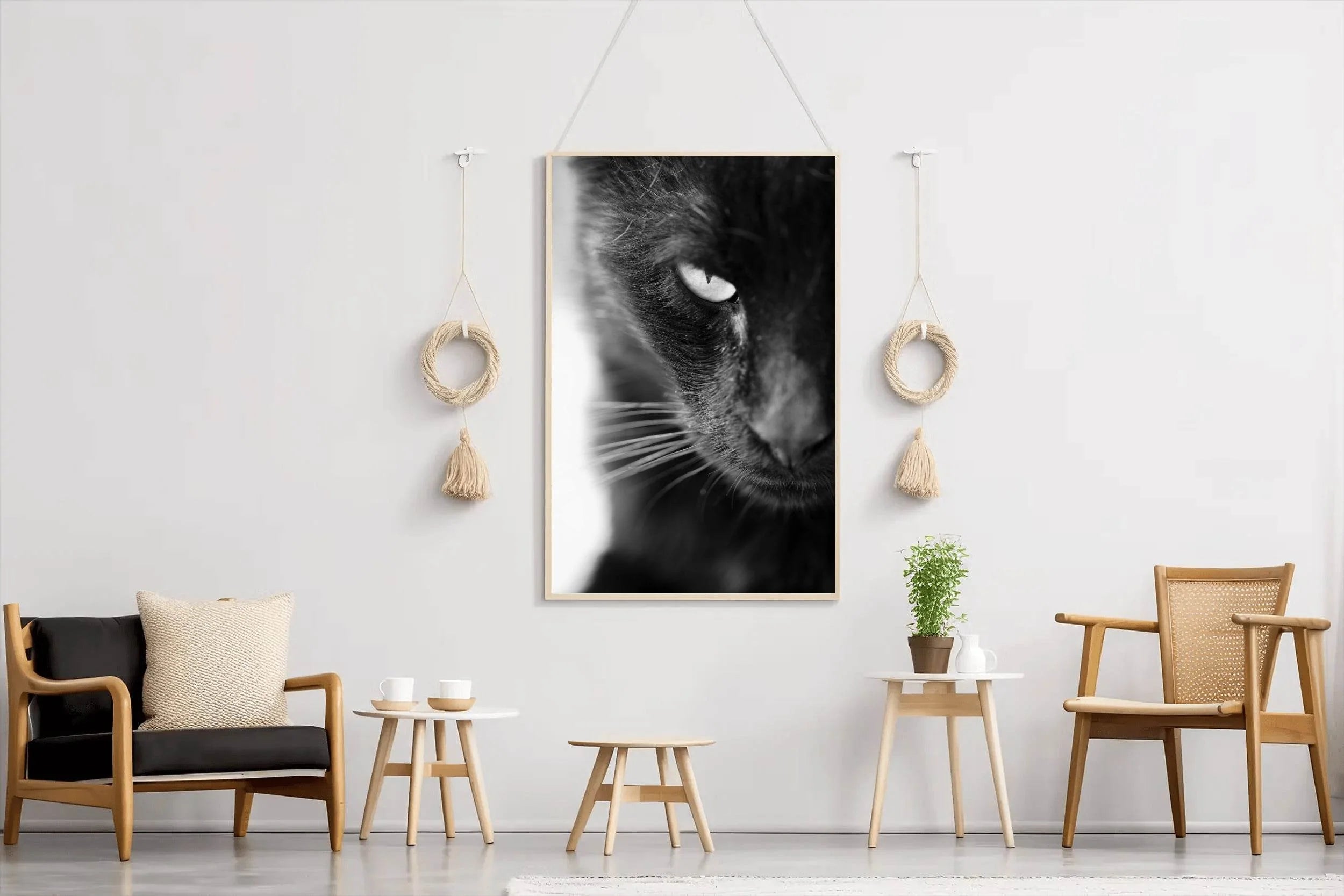 Static Eyes Cat Black & White Wall Art - beink online art store
