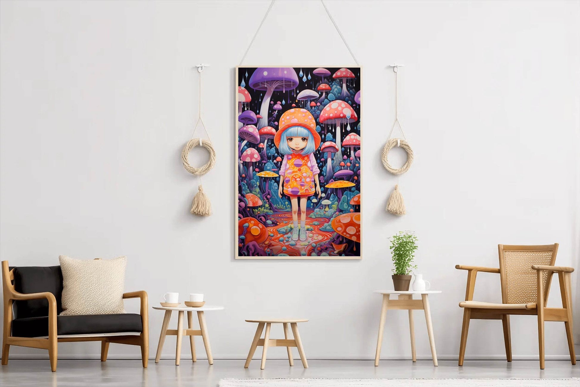 Colorful Retro girl with long hair and a hat Wall Art - beink online art store