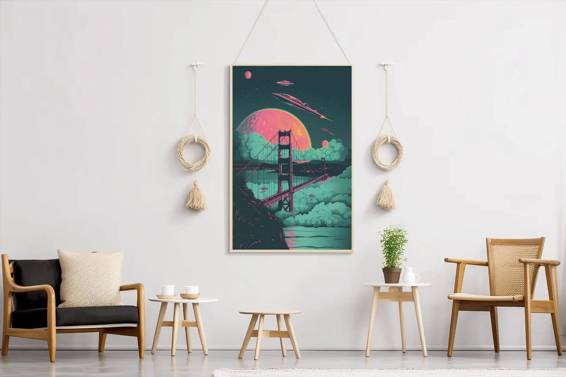 Hanging Bridge Painting With Space Background Wall Art - beink online art store