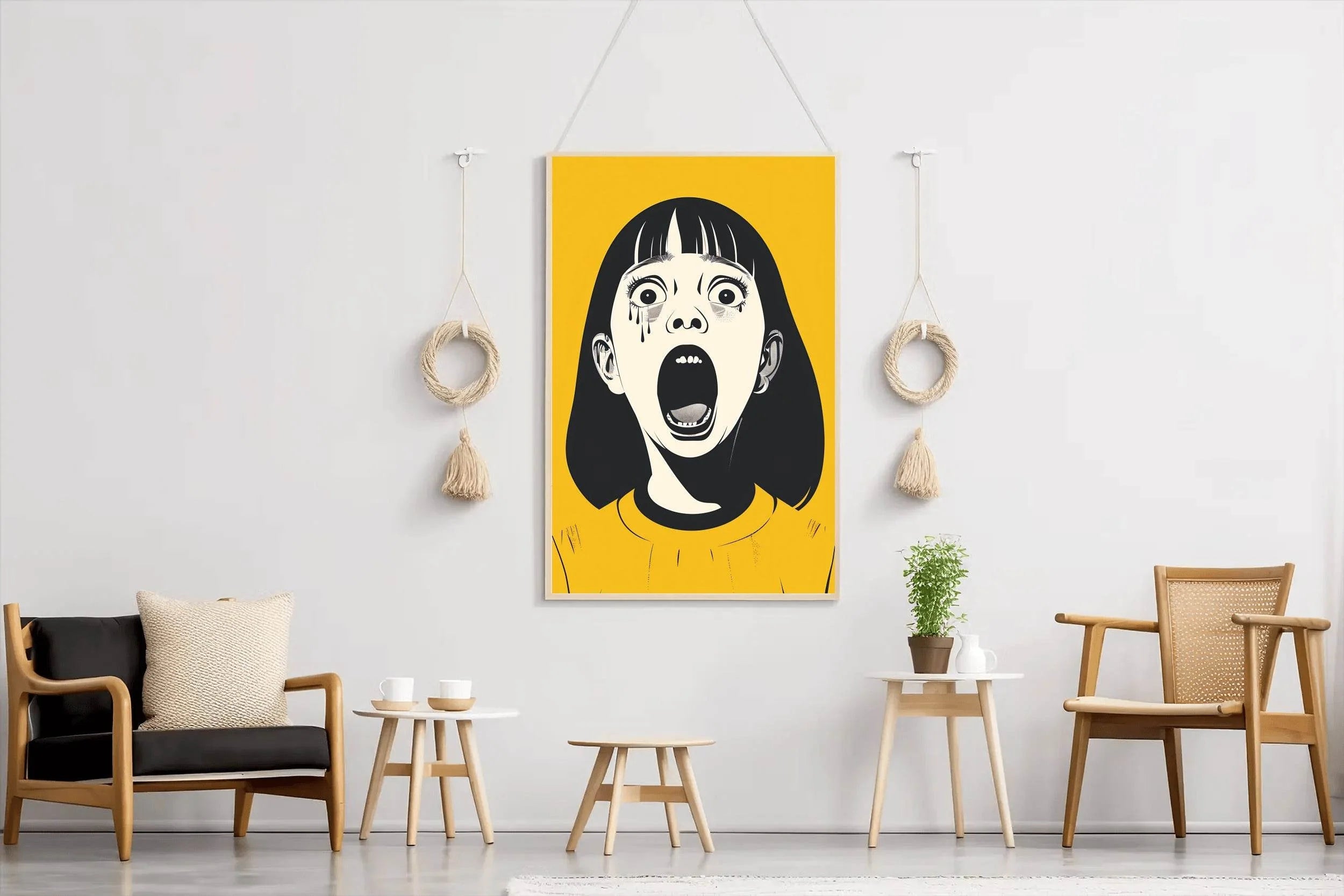 Crying Girl With Yellow Background Wall Art - beink online art store