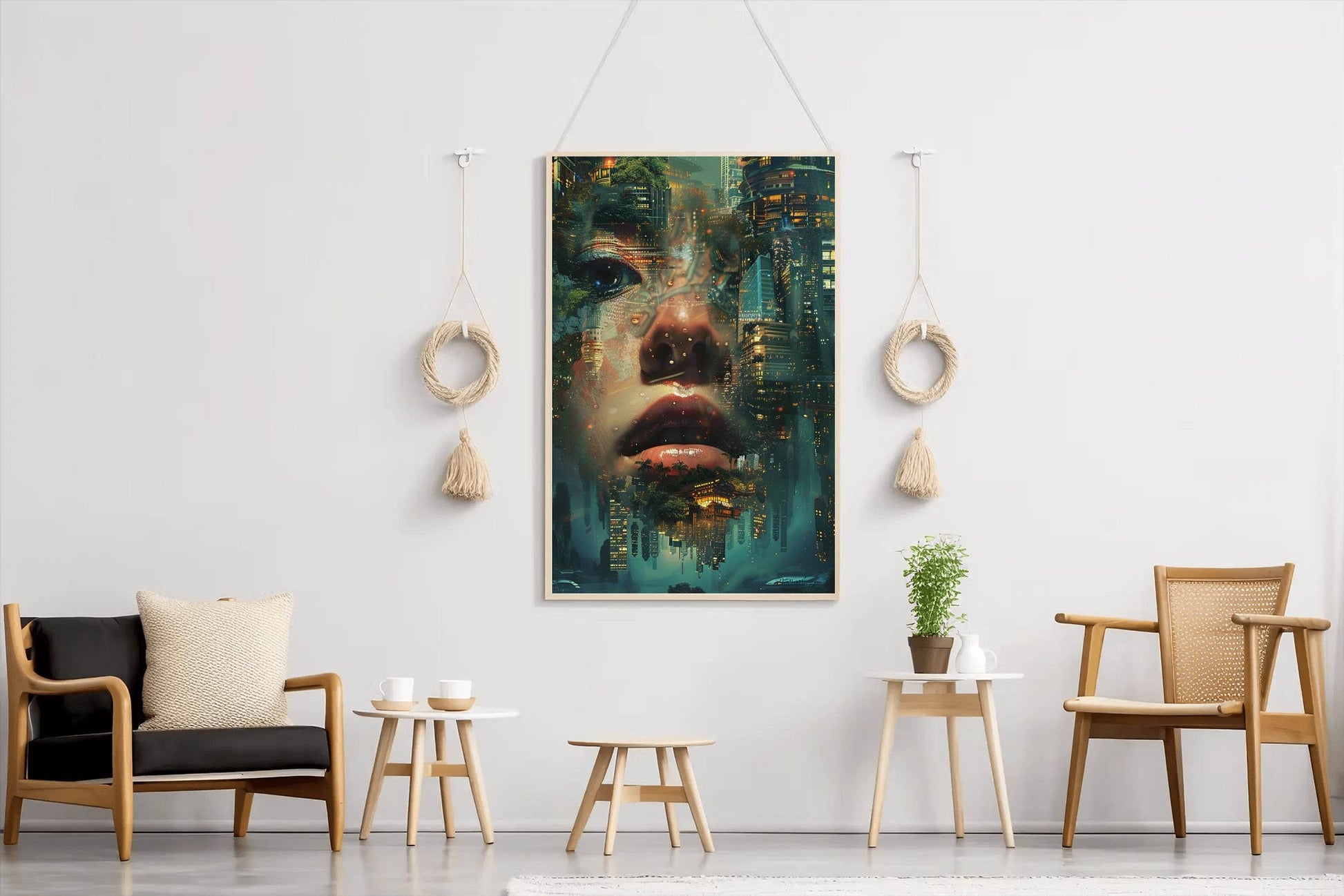 Enhanced Female Face Among Buildings Digital Art - beink online art store