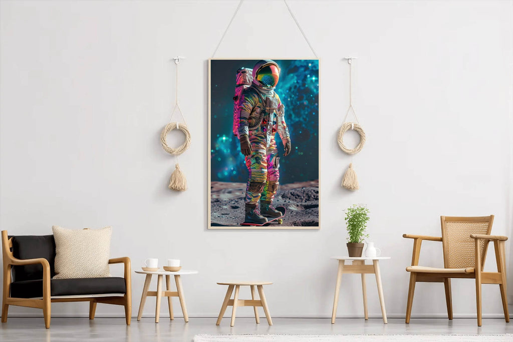 astronaut in neon suits on moon Wall Art - beink online art store