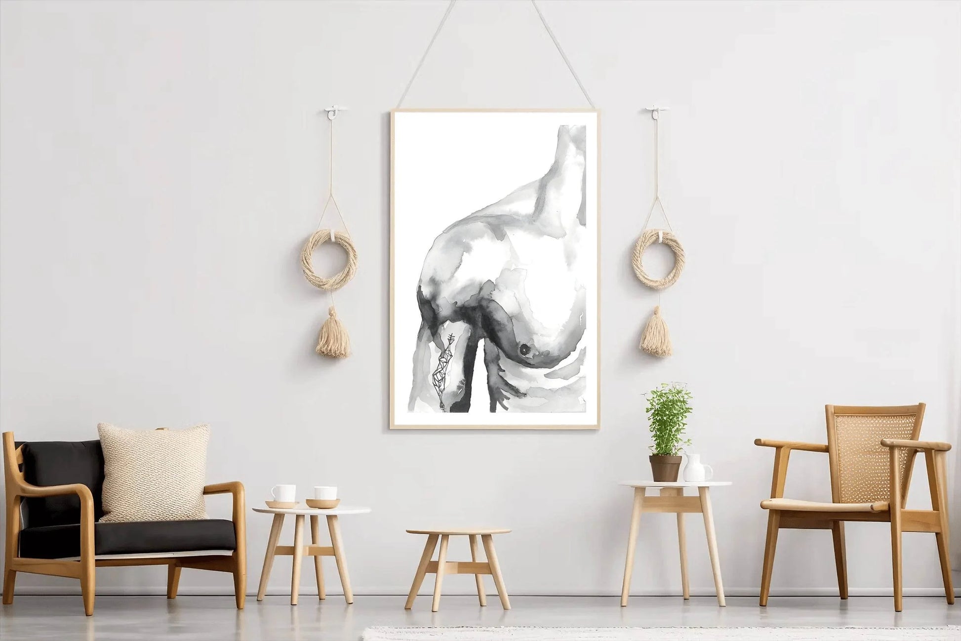 Ink and Watercolor Male Partial Figure Wall Art - beink online art store