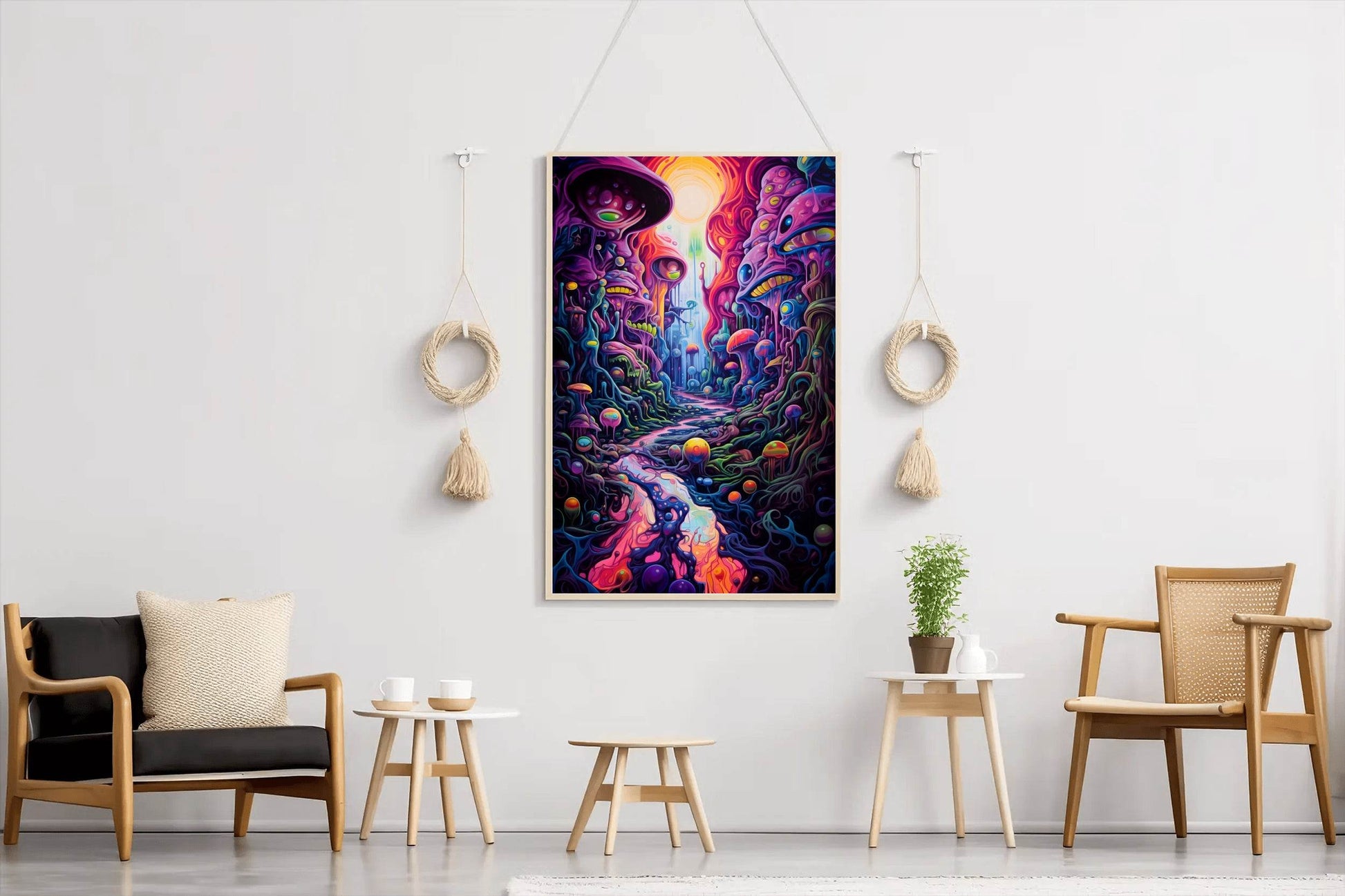Colorful Fantasy Forest With Mushrooms Wall Art - beink online art store