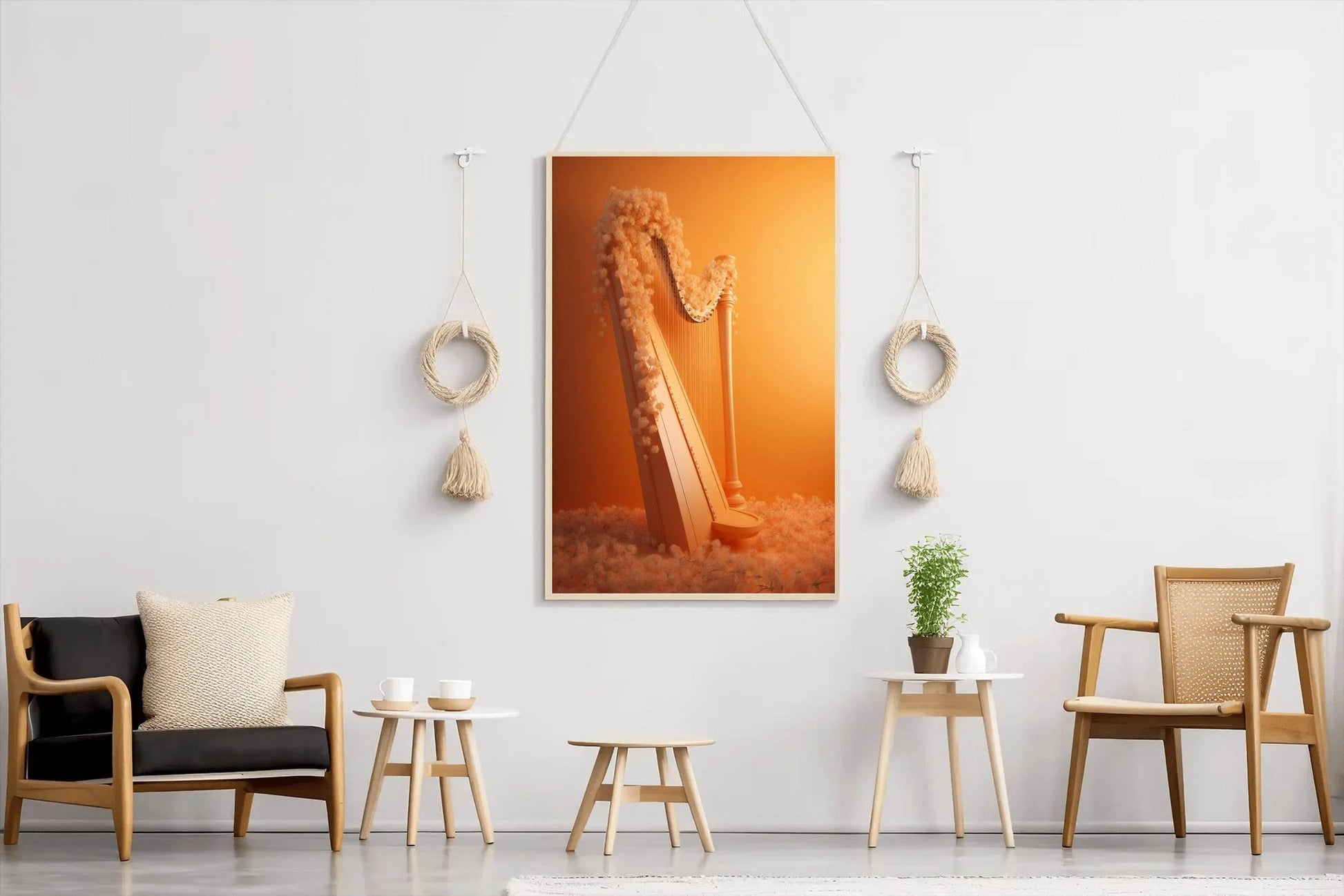 Harp With Flowers And Musical Notes Wall Art - beink online art store