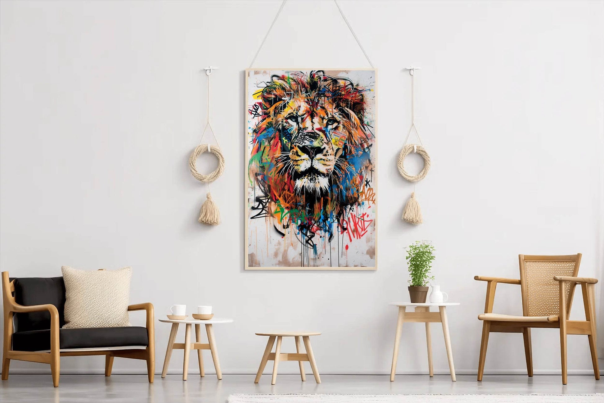 Painting of a Lion With Colorful Paint Wall Art - beink online art store
