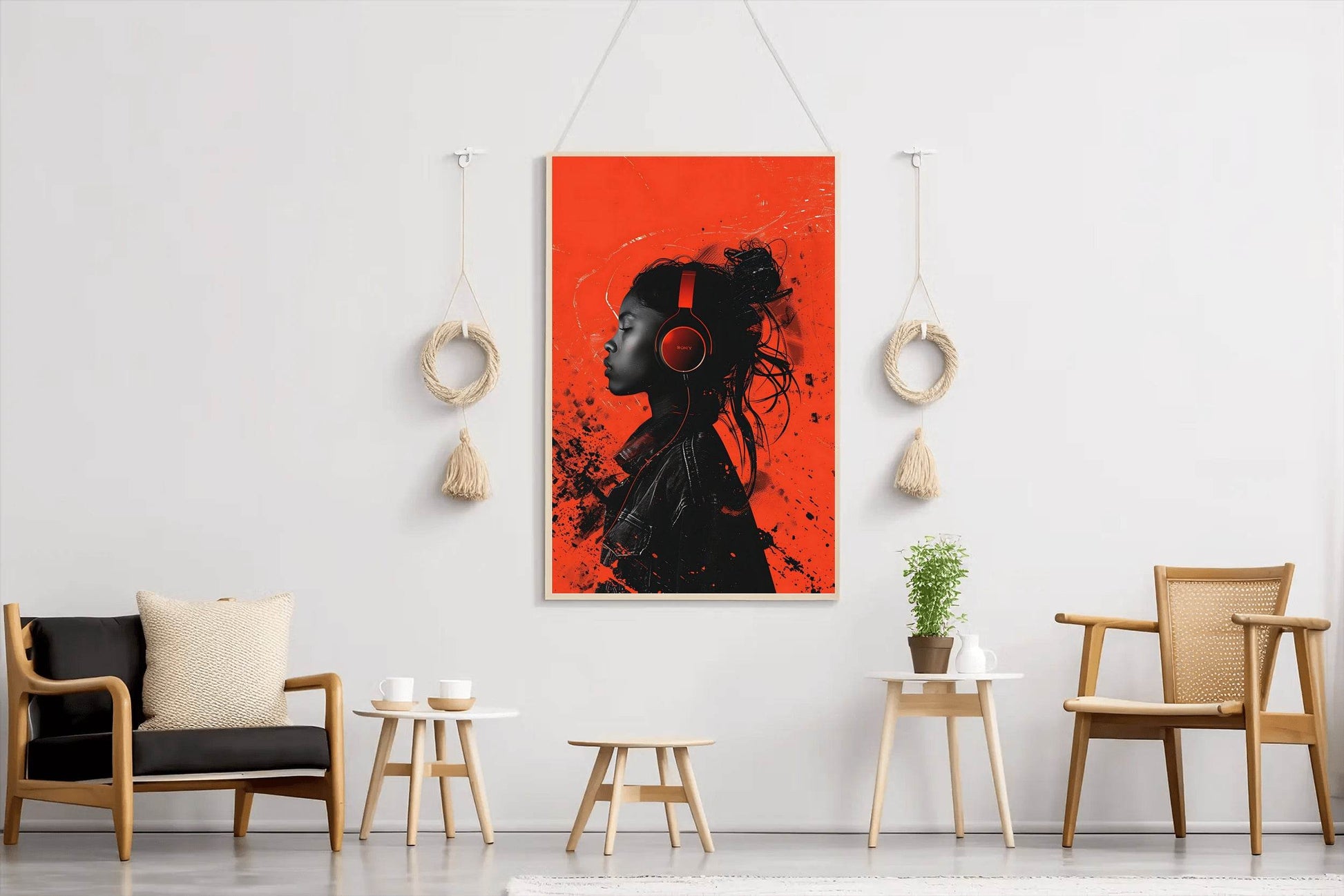 A Girl Listening To Music With Headphones Wall Art - beink online art store