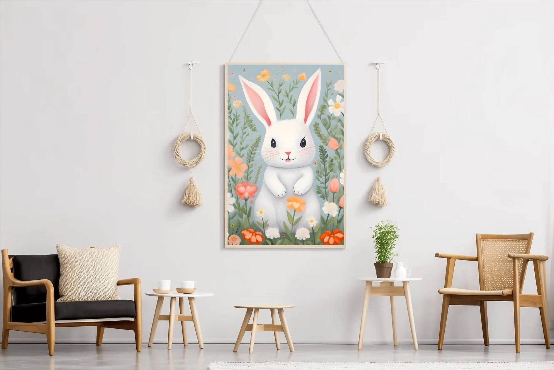 White Cartoonish Bunny Painting - beink online art store