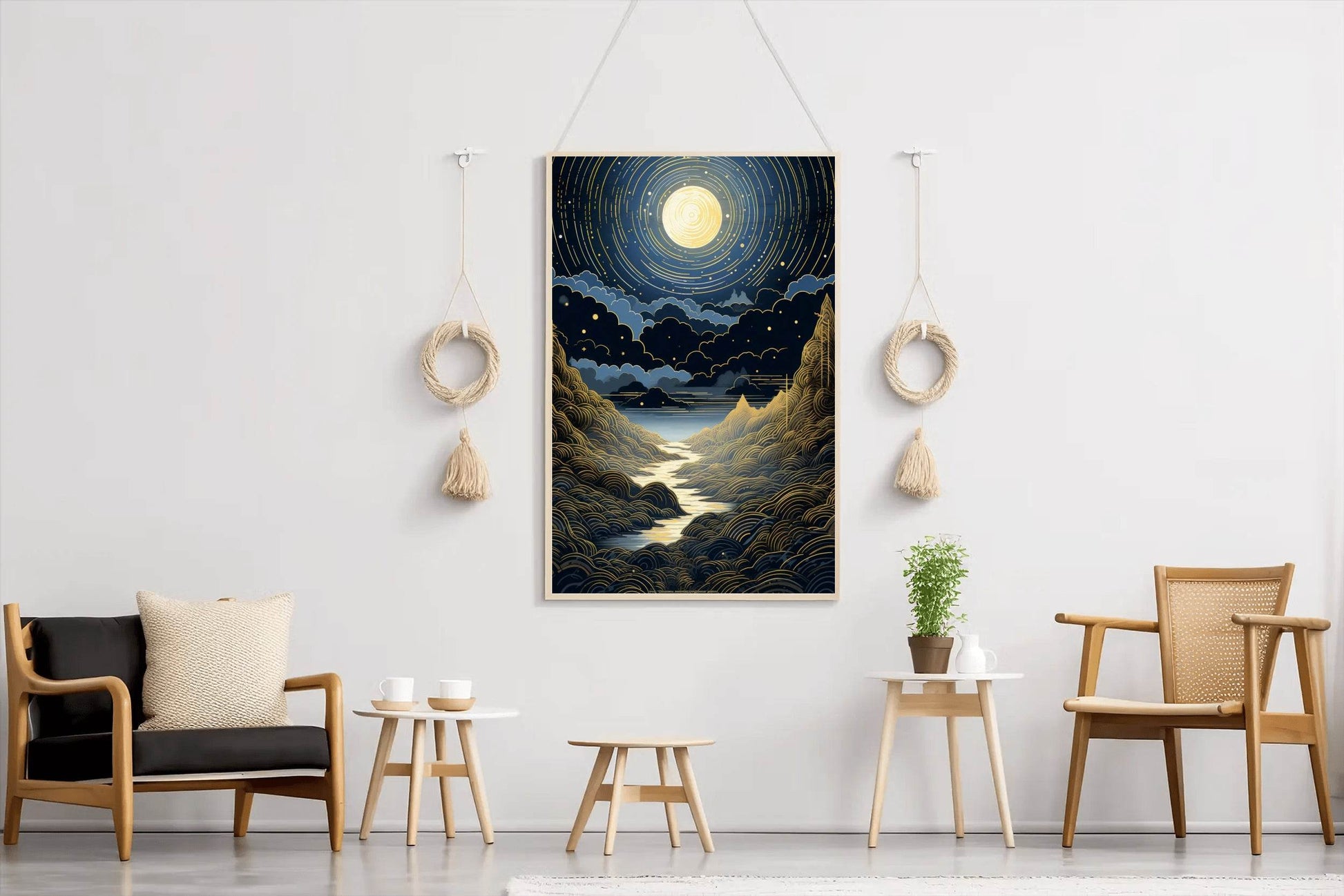Starry Night Sky With Mountains And Stars Wall Art - beink online art store