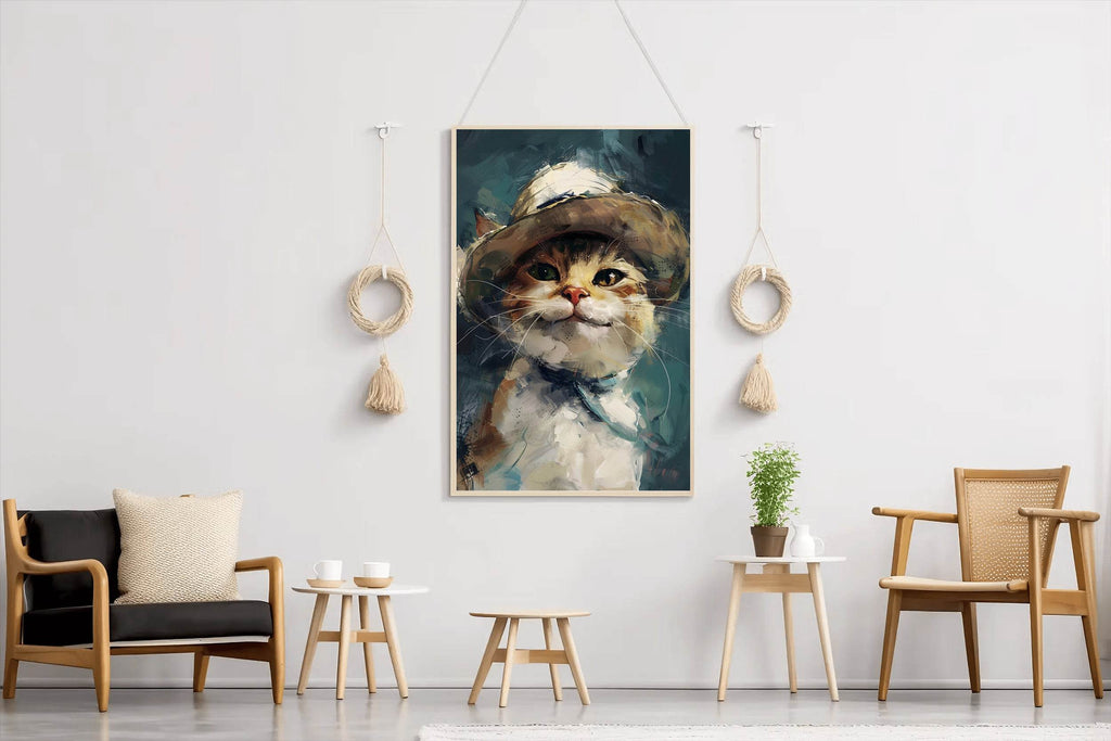 Smiling Kitten Wearing Hat Stroked Painting - beink online art store