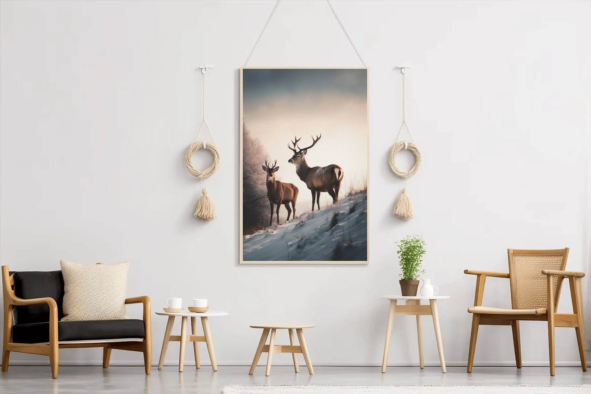Pair of Red Deer Standing in Snow Wall Art - beink online art store