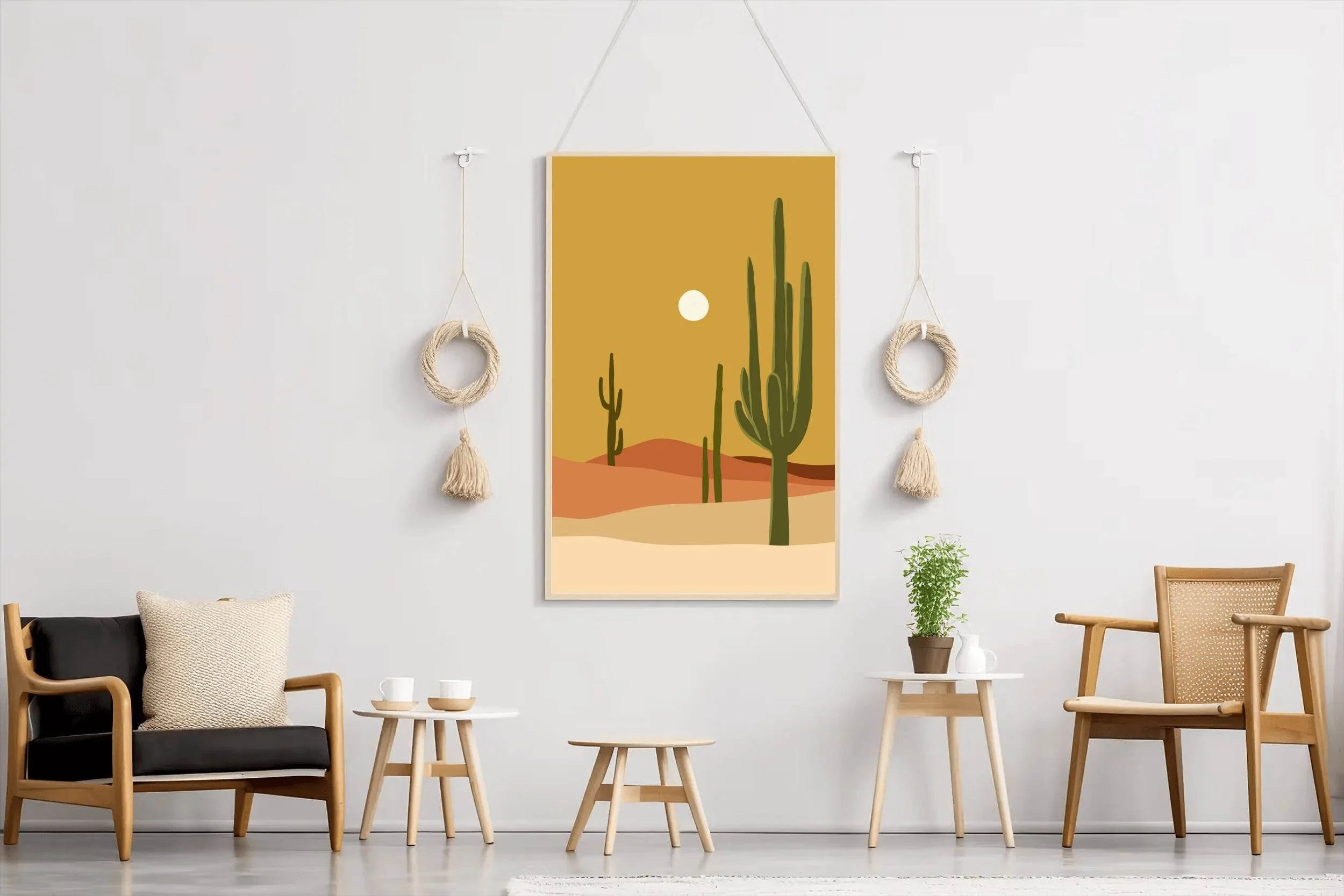 Desert Scene with Cactus and Moon ArtWork - beink online art store