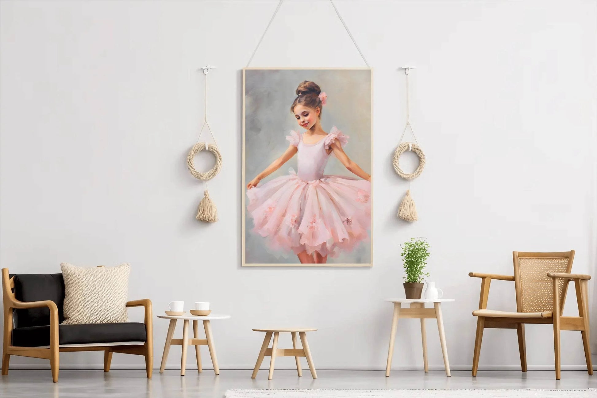 Watercolor Painting of Cute Dancing Girl in Pink Dress - beink online art store