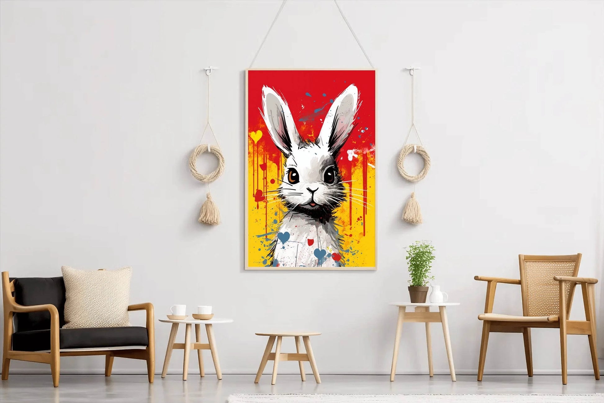 Painting of White Cartoon Rabbit Wall Art - beink online art store