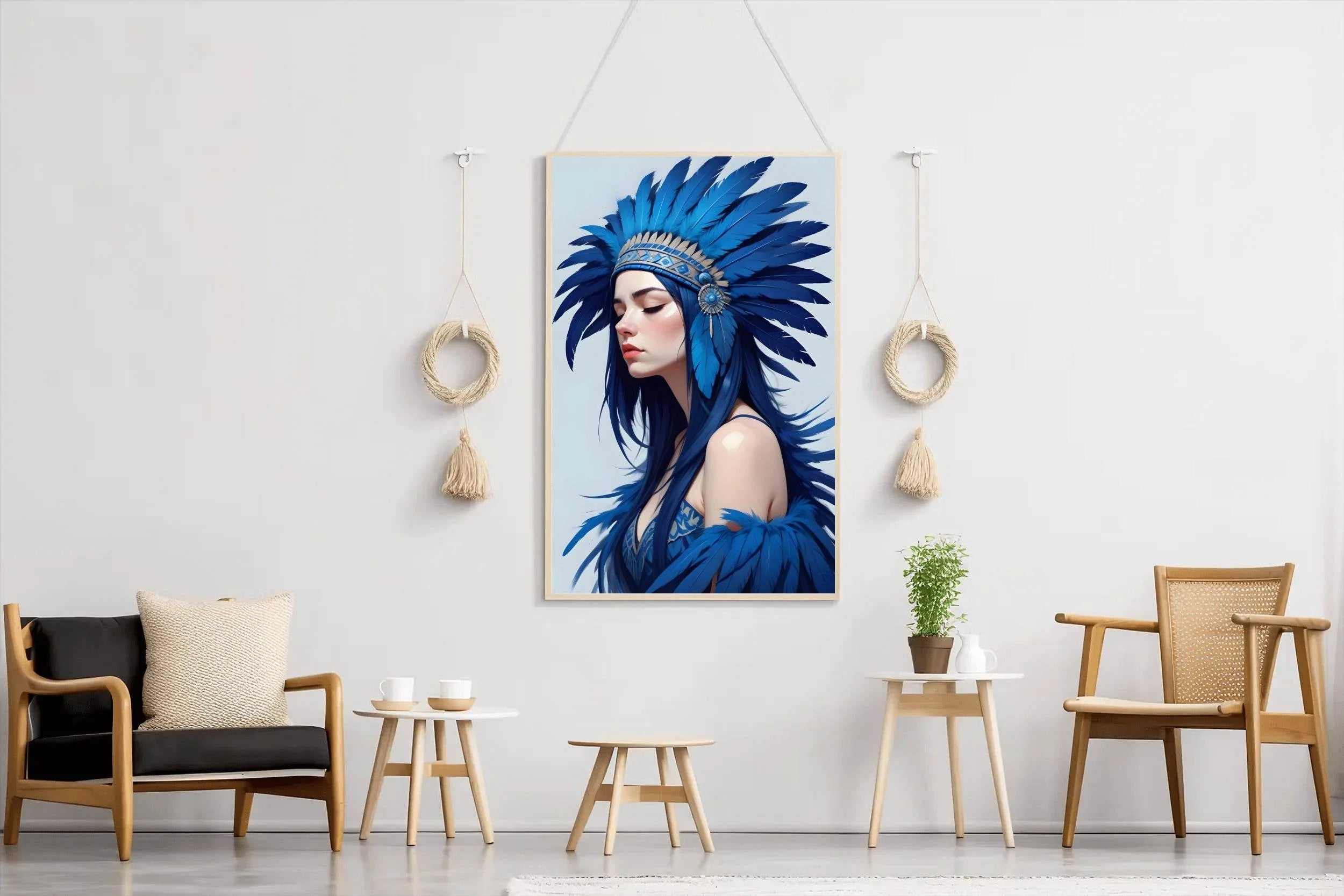 Lady with Blue Feather Wall Art - beink online art store