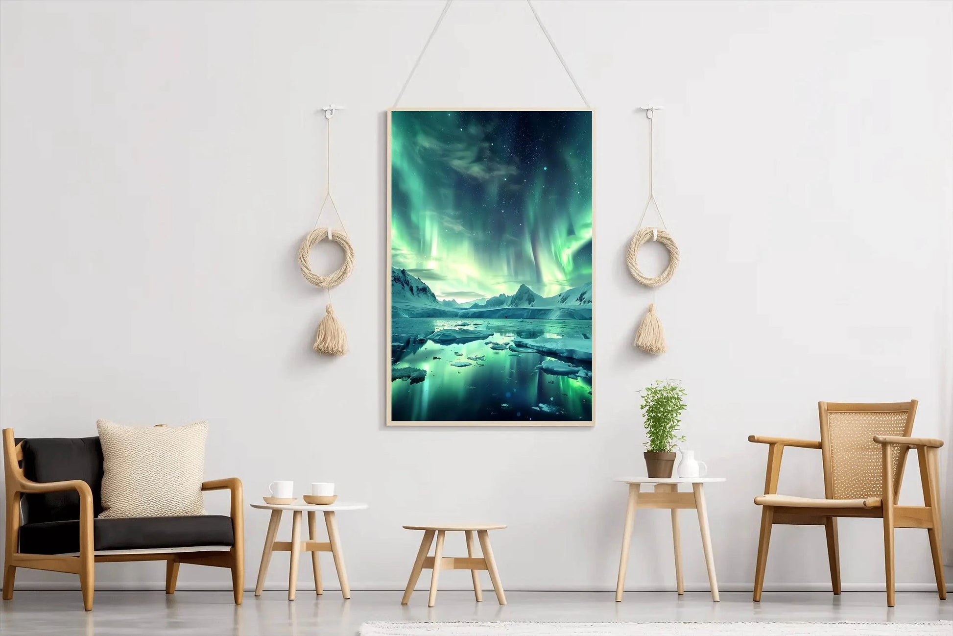 Green Northern Lights in the Sky Over Ice and Snow From lake Wall Art - beink online art store