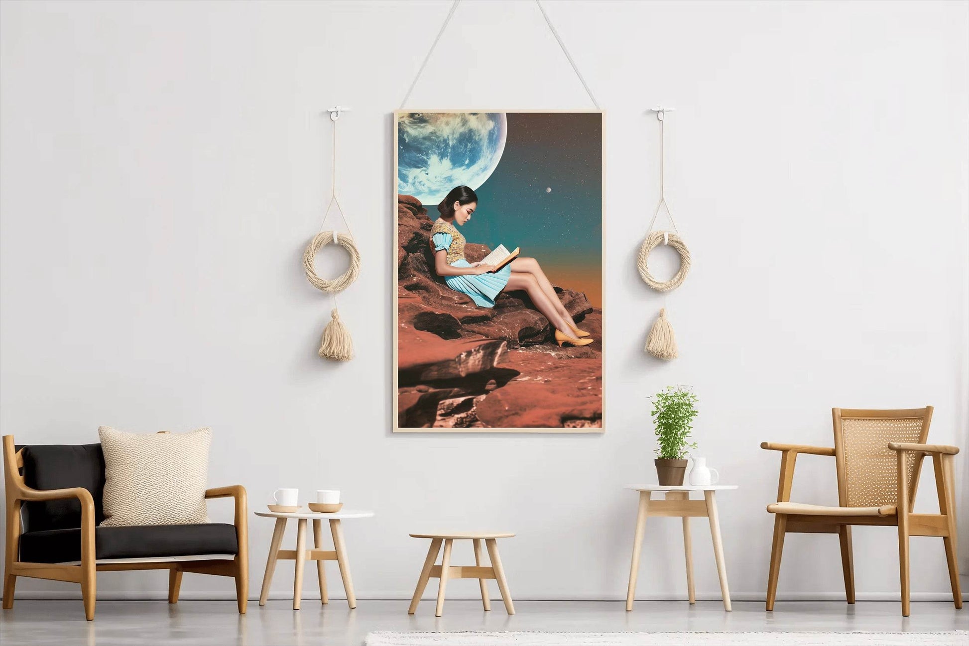 Girl Reading Book With Moon Background Wall Art - beink online art store