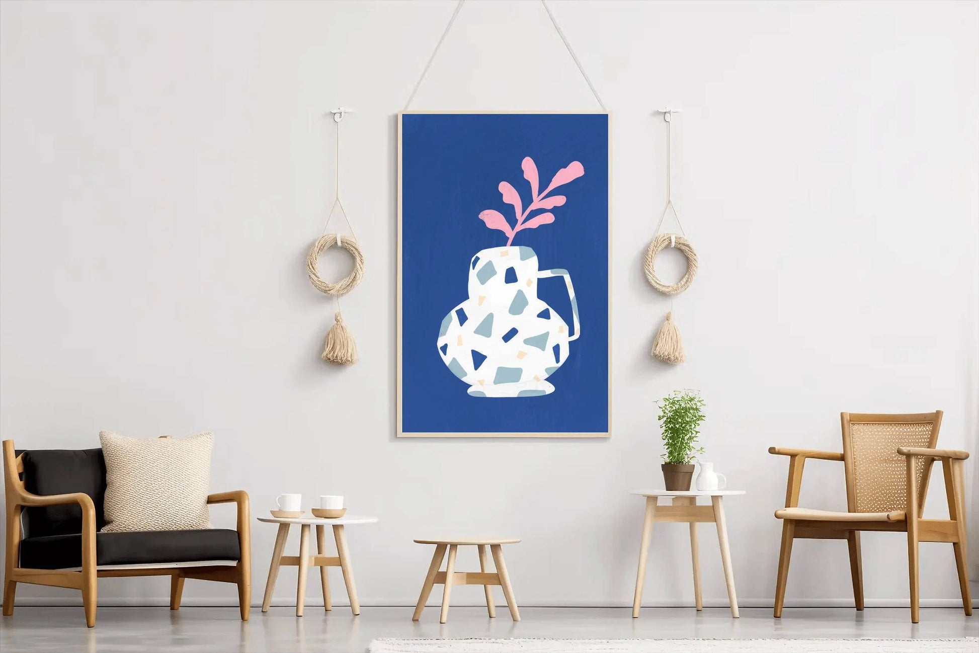 Pink Leaf Branch in A Blue Vase Wall Art - beink online art store