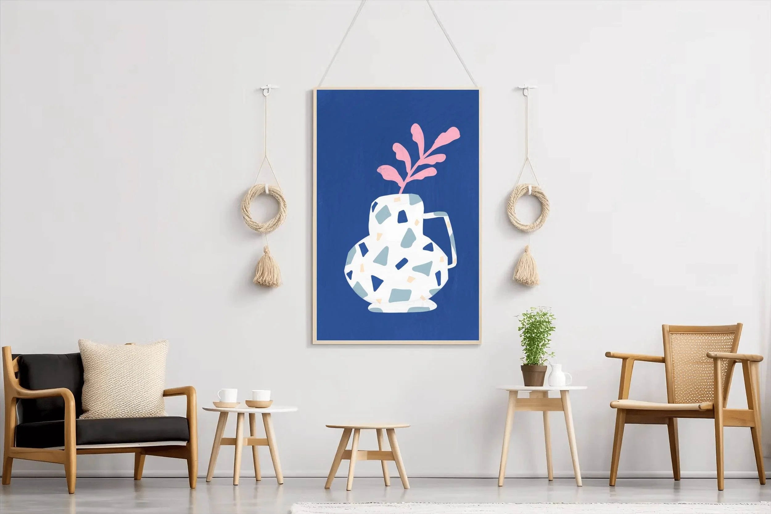 Pink Leaf Branch in A Blue Vase Wall Art - beink online art store