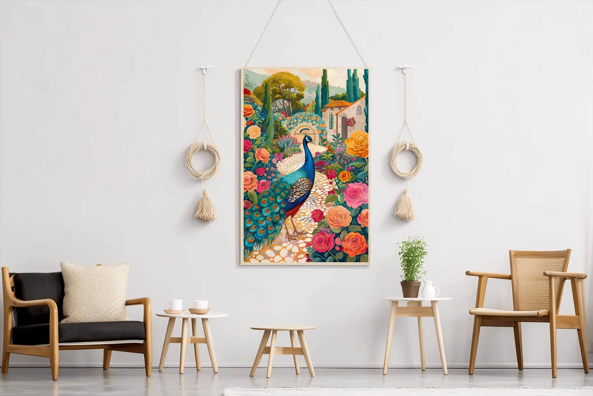 Painting of a Peacock Standing in the Garden - beink online art store