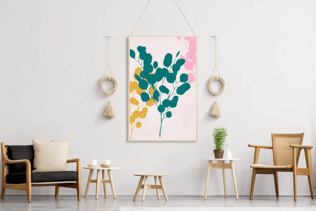 Tree Branch With Blue And Yellow Leaves Wall Art - beink online art store